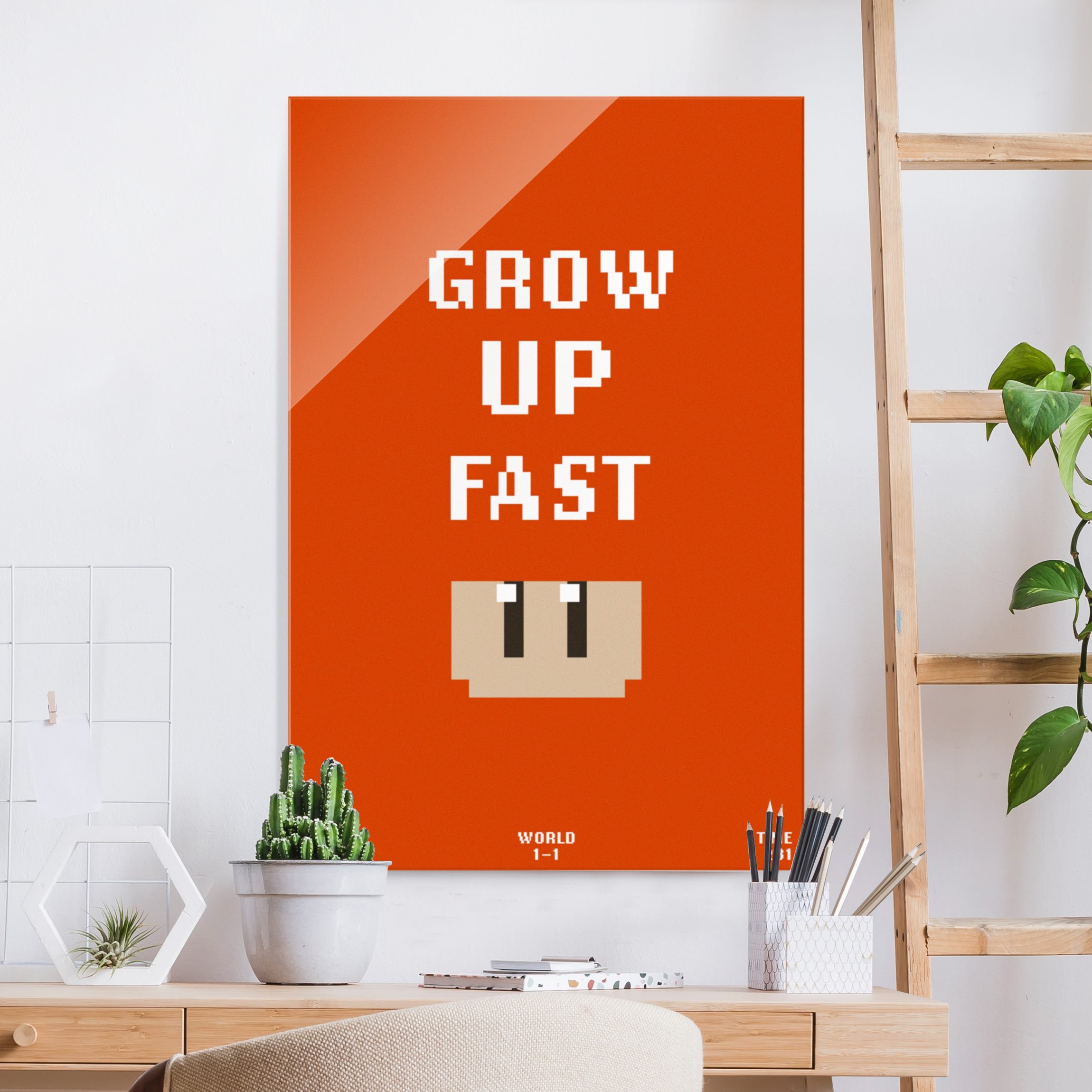 Glasbild Videospiel Grow Up Fast in Rot