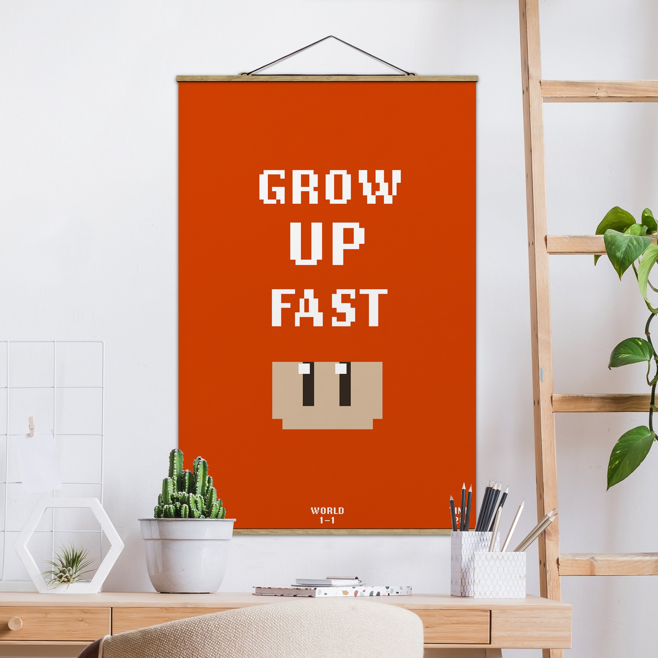 Stoffbild Videospiel Grow Up Fast in Rot