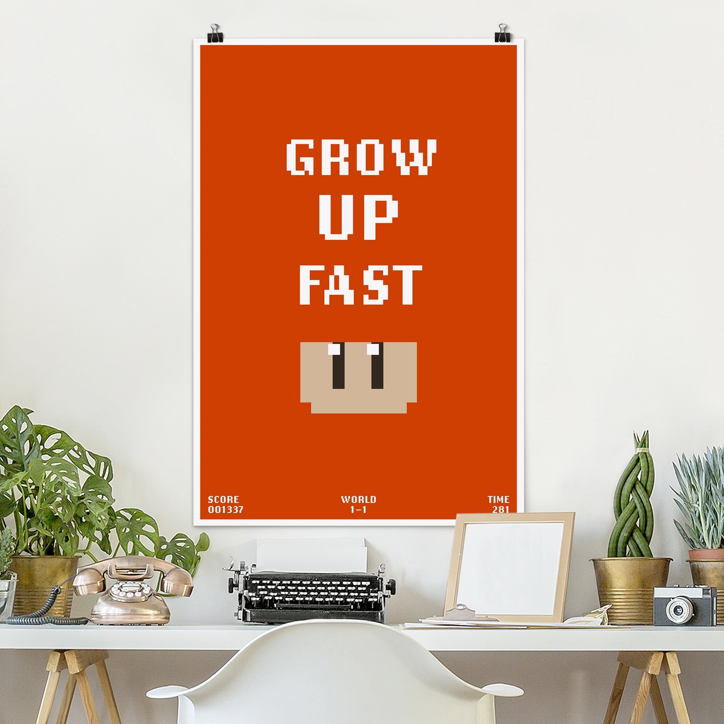 Poster Videospiel Grow Up Fast in Rot
