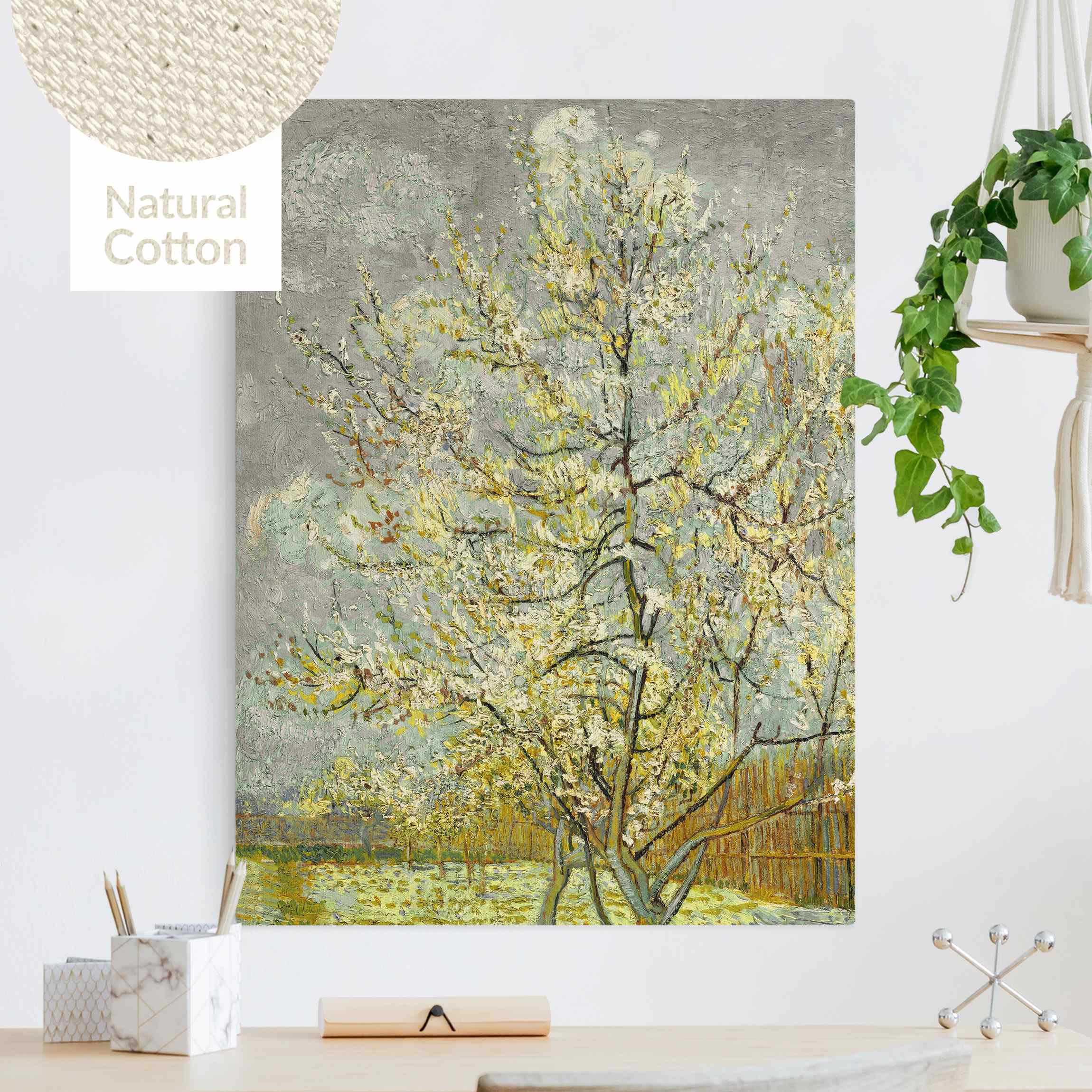 Leinwandbild auf Canvas Natural Vincent van Gogh - Blühende Pfirsichbäume im Garten