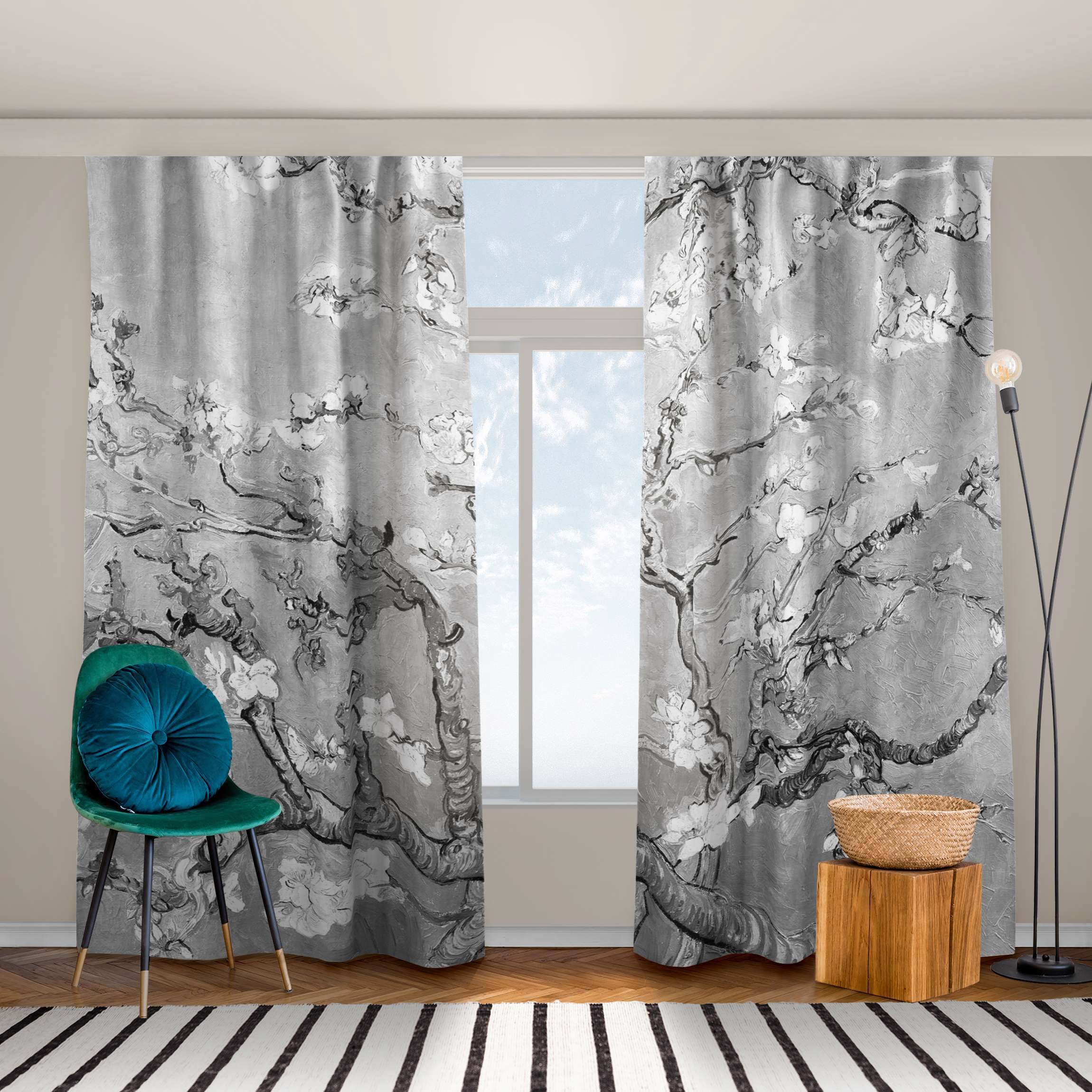 Vorhang Vincent van Gogh - Mandelblüte Schwarz-Weiß