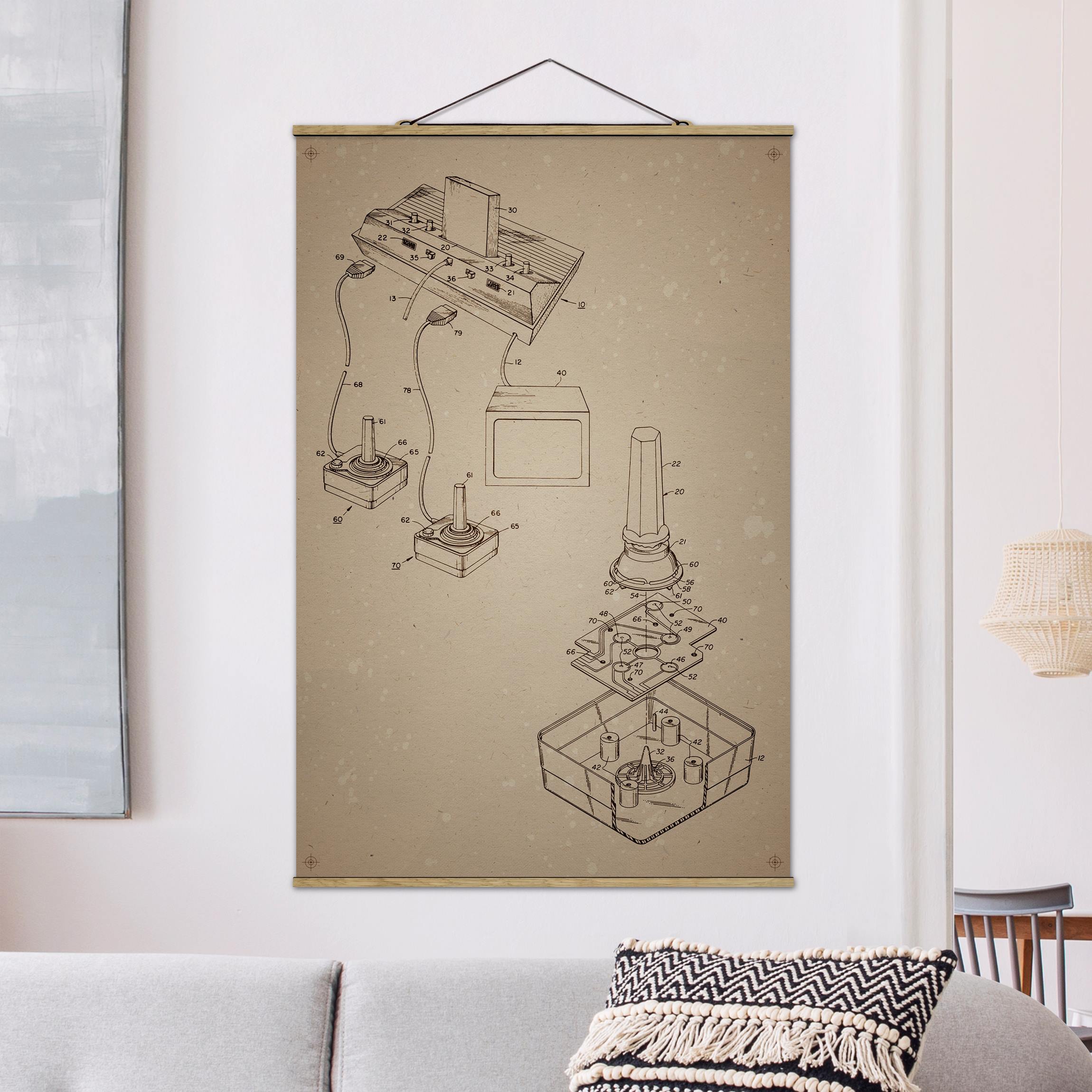 Stoffbild mit Posterleisten Vintage Anleitung Gaming