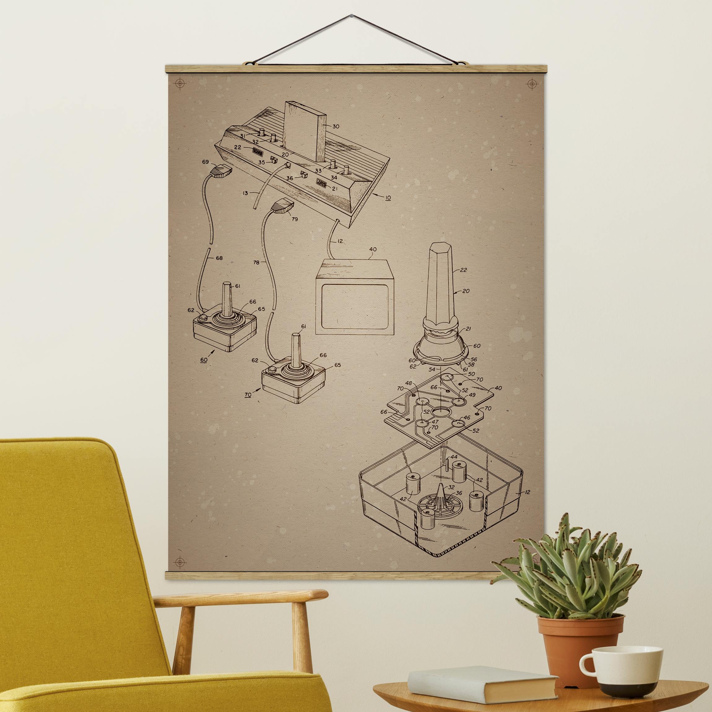 Stoffbild mit Posterleisten Vintage Anleitung Gaming