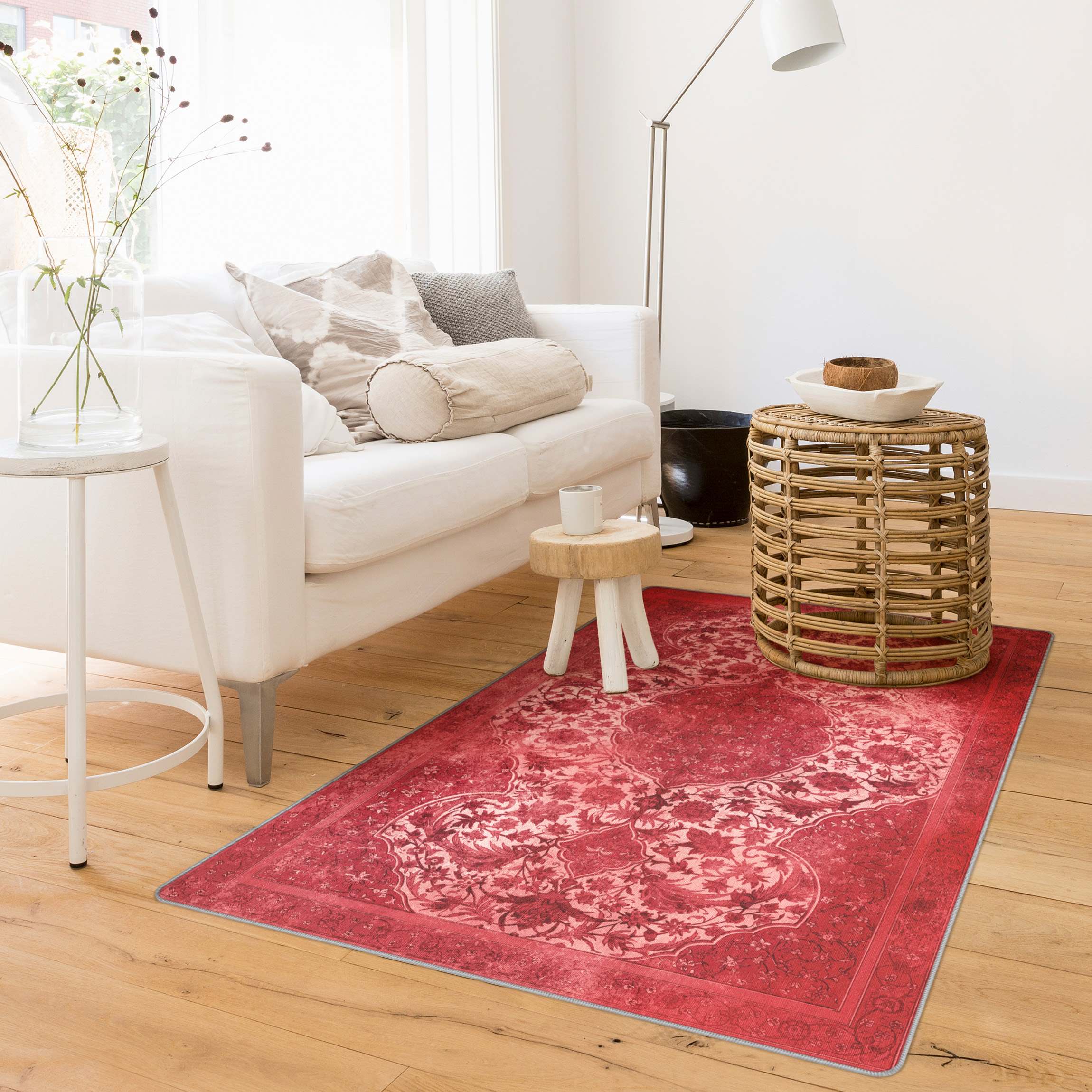 Teppich Vintage Blüten Teppich Bordeauxrot