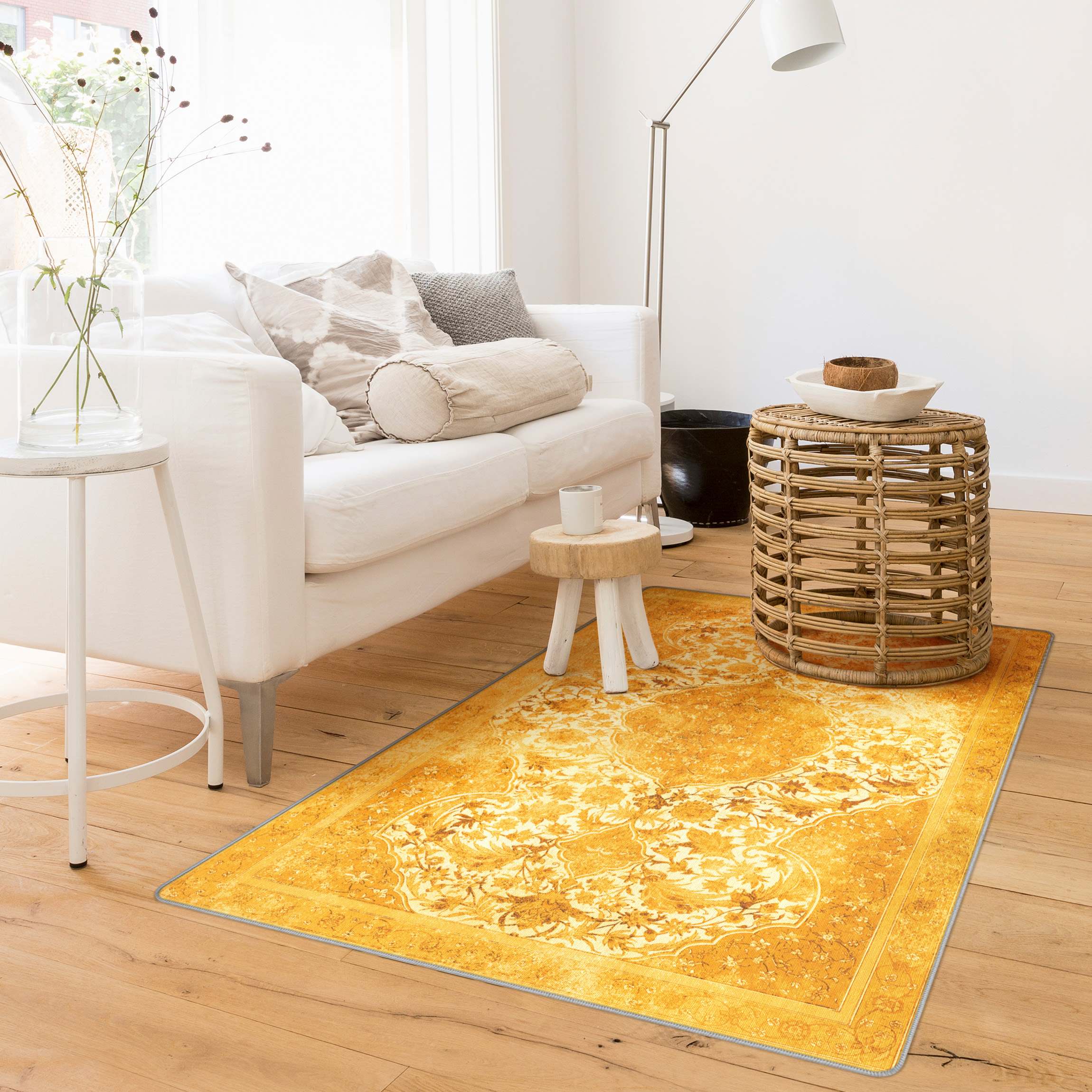 Teppich Vintage Blüten Teppich Goldgelb