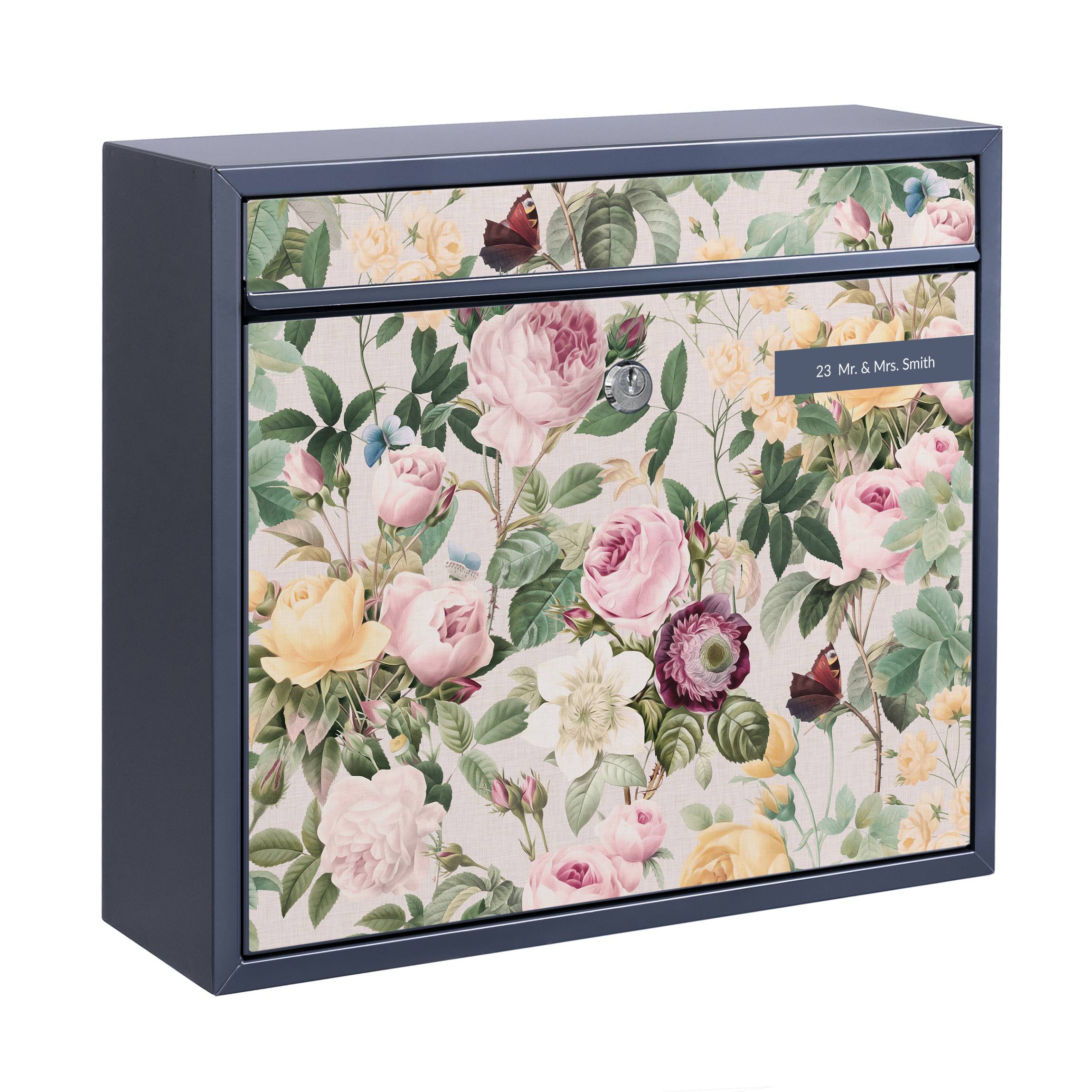 Briefkasten mit eigenem Text Vintage Blumen Illustration XXL