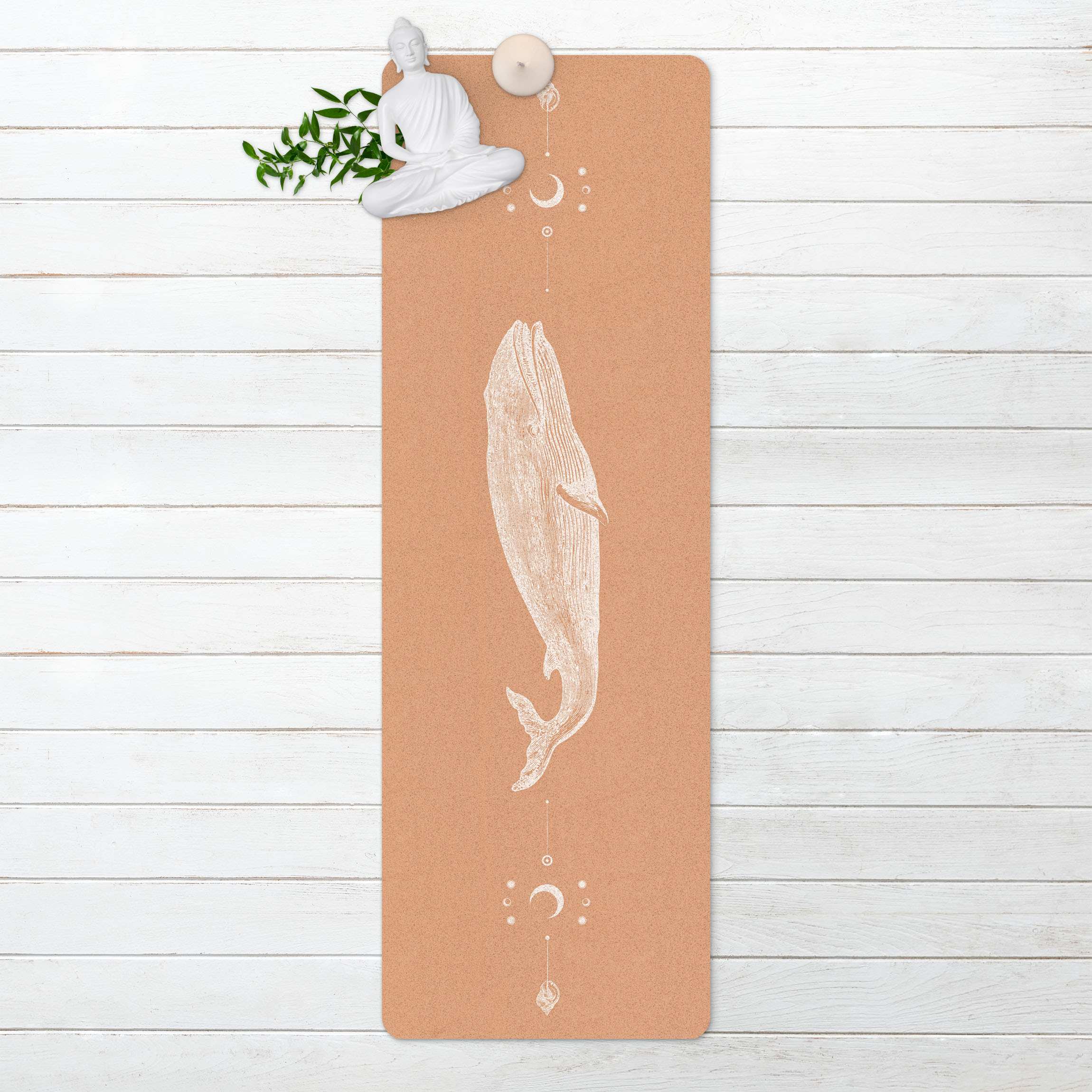 Yogamatte Kork Vintage Buckelwal Weiß