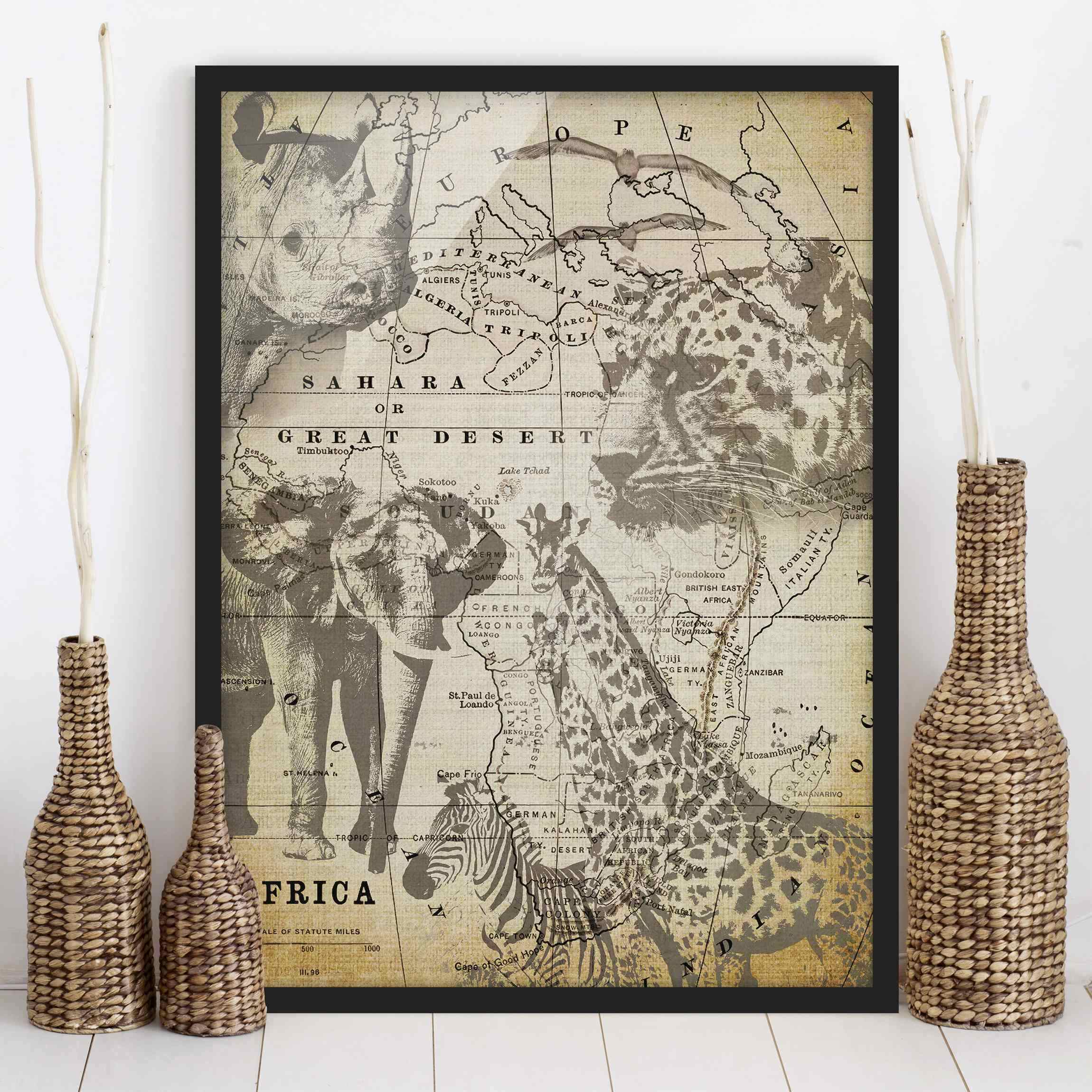 Bild mit Rahmen Vintage Collage - Africa Wildlife