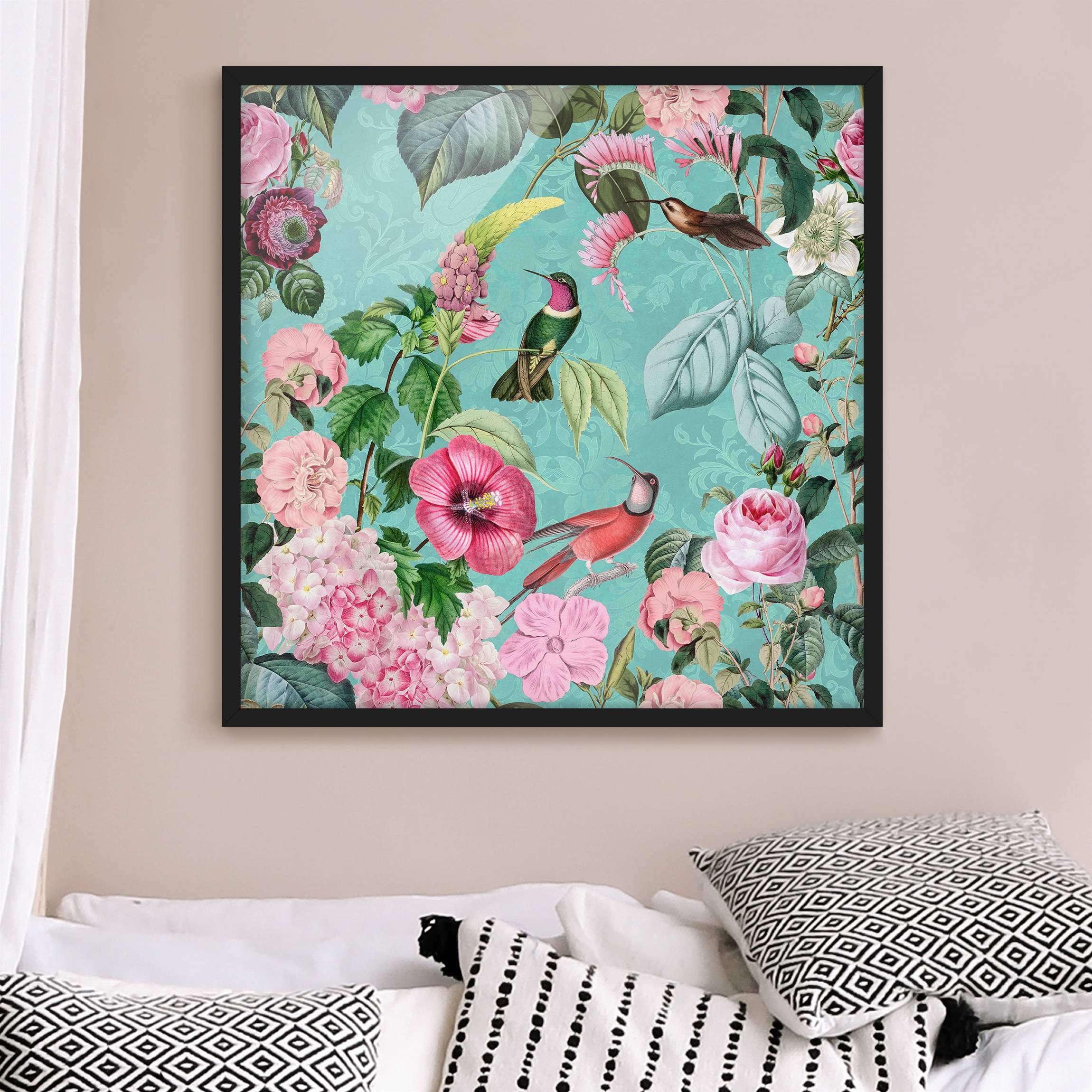 Bild mit Rahmen Vintage Collage - Kolibris im Paradies