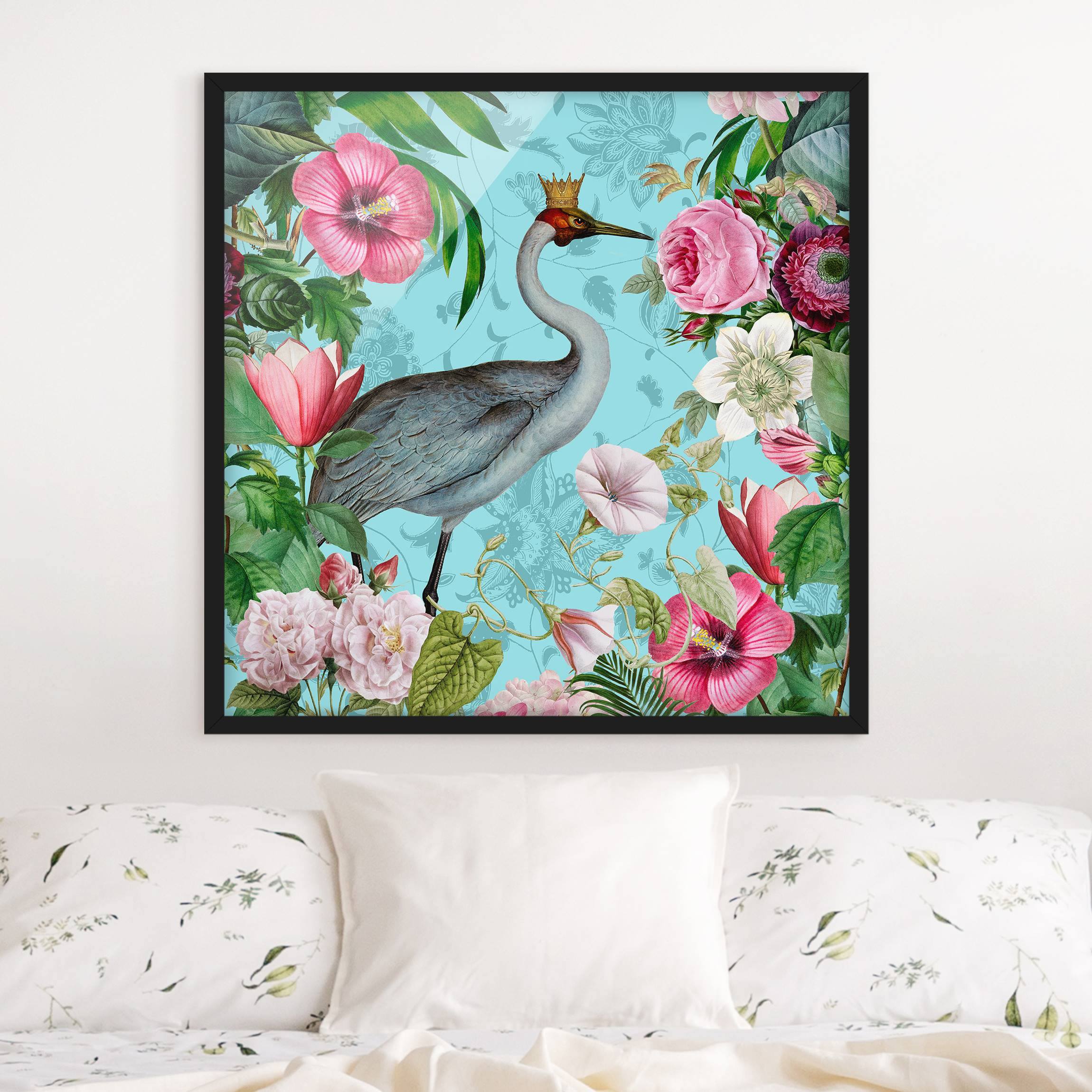 Bild mit Rahmen Vintage Collage - Kranich mit Krone