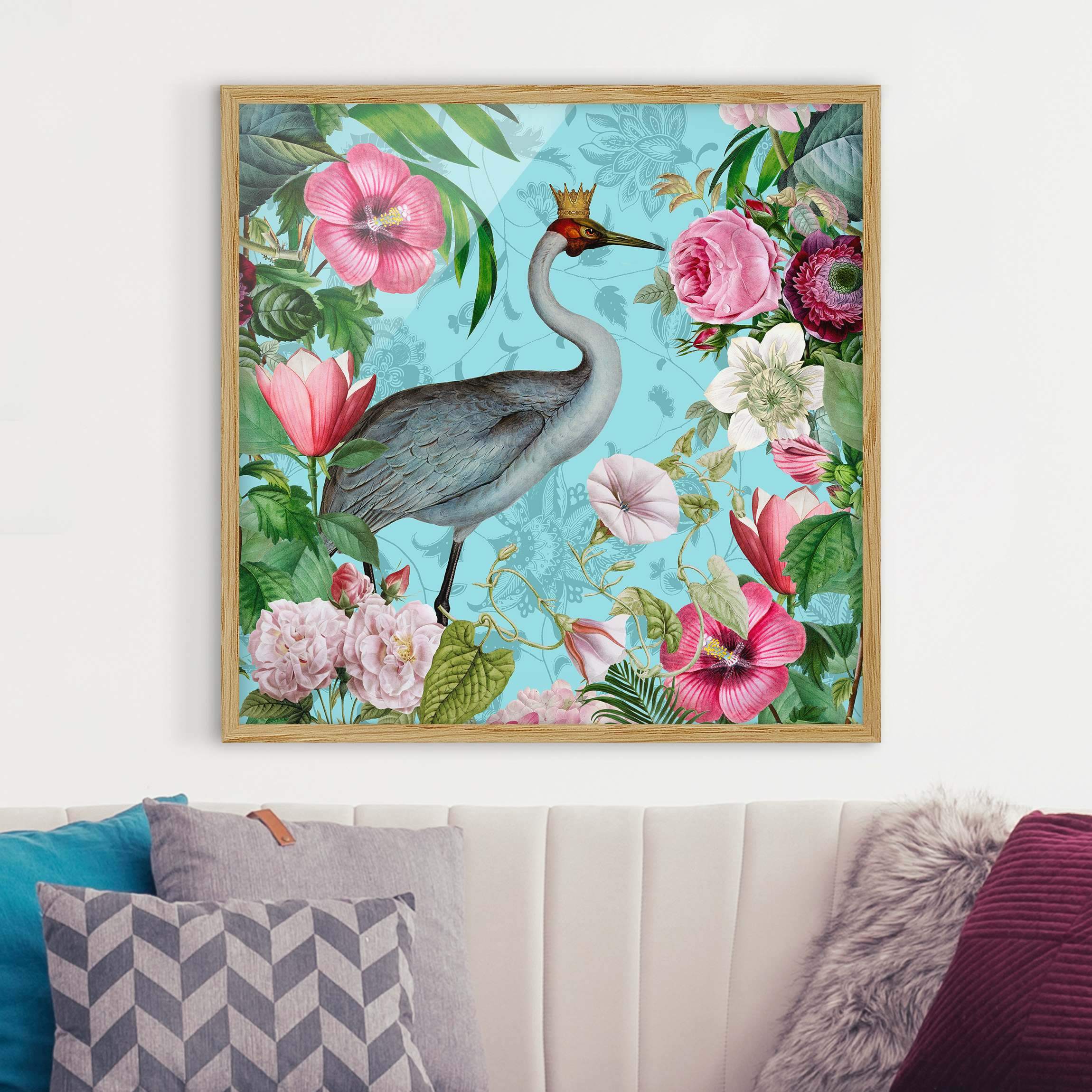 Bild mit Rahmen Vintage Collage - Kranich mit Krone