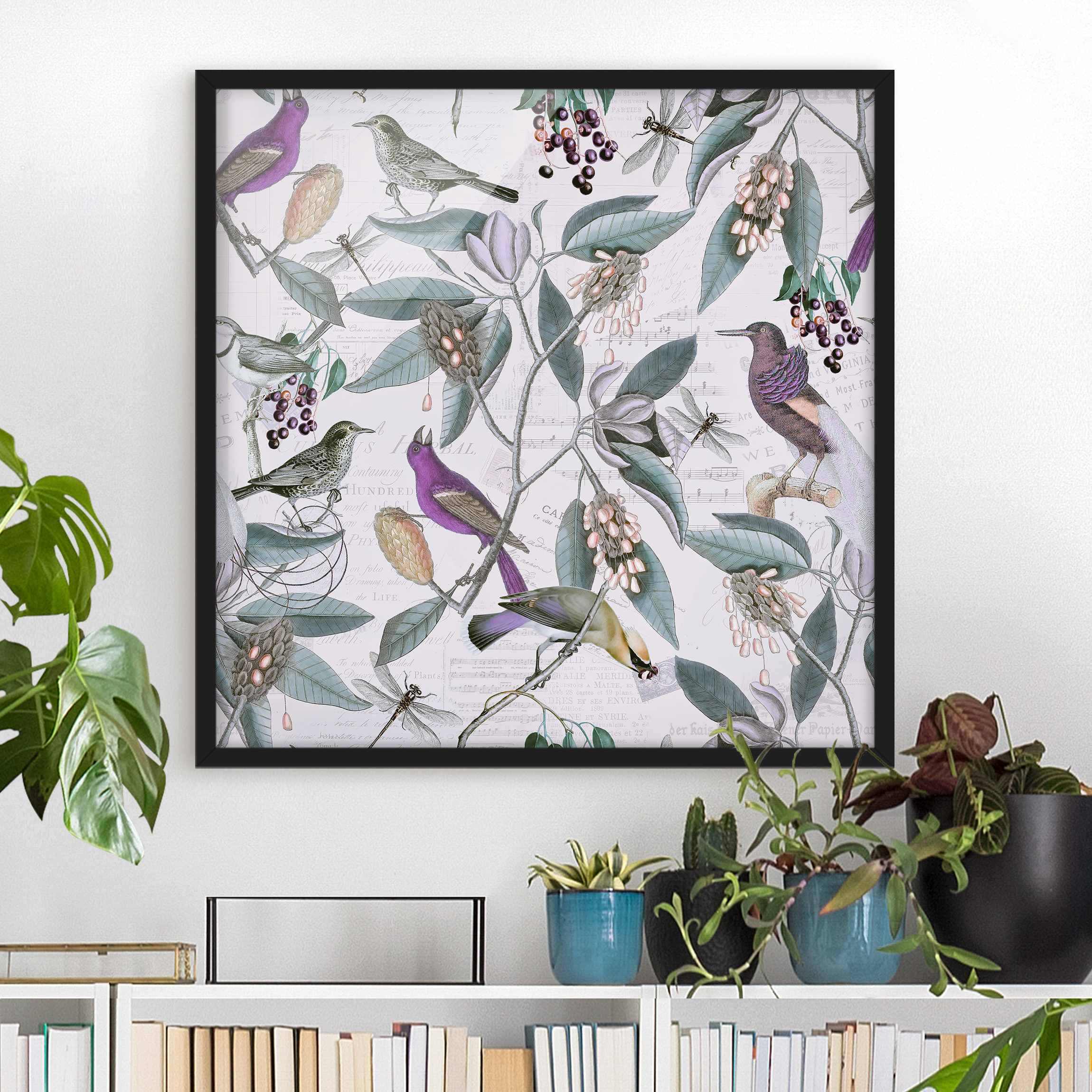 Bild mit Rahmen Vintage Collage - Nostalgische Vögel