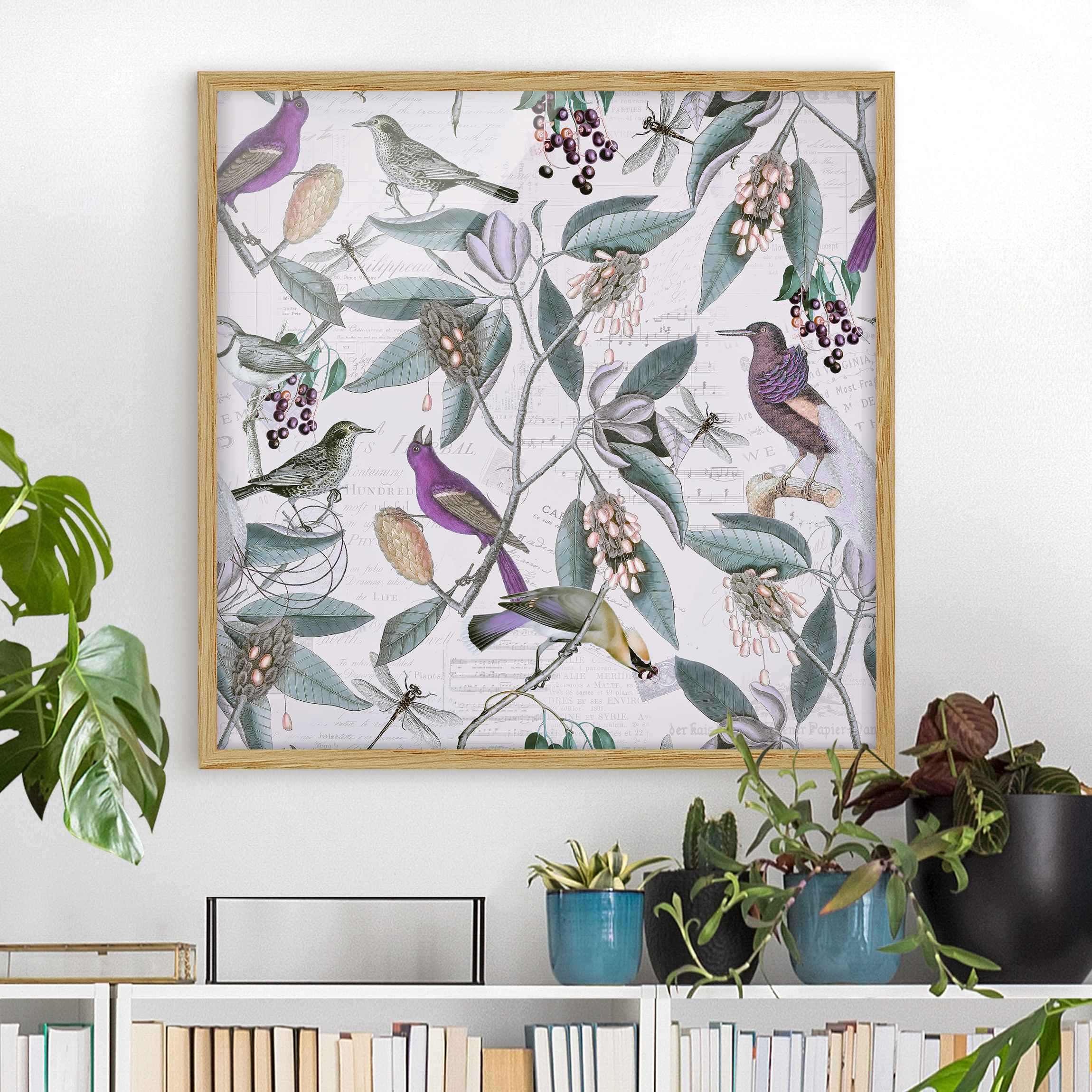Bild mit Rahmen Vintage Collage - Nostalgische Vögel
