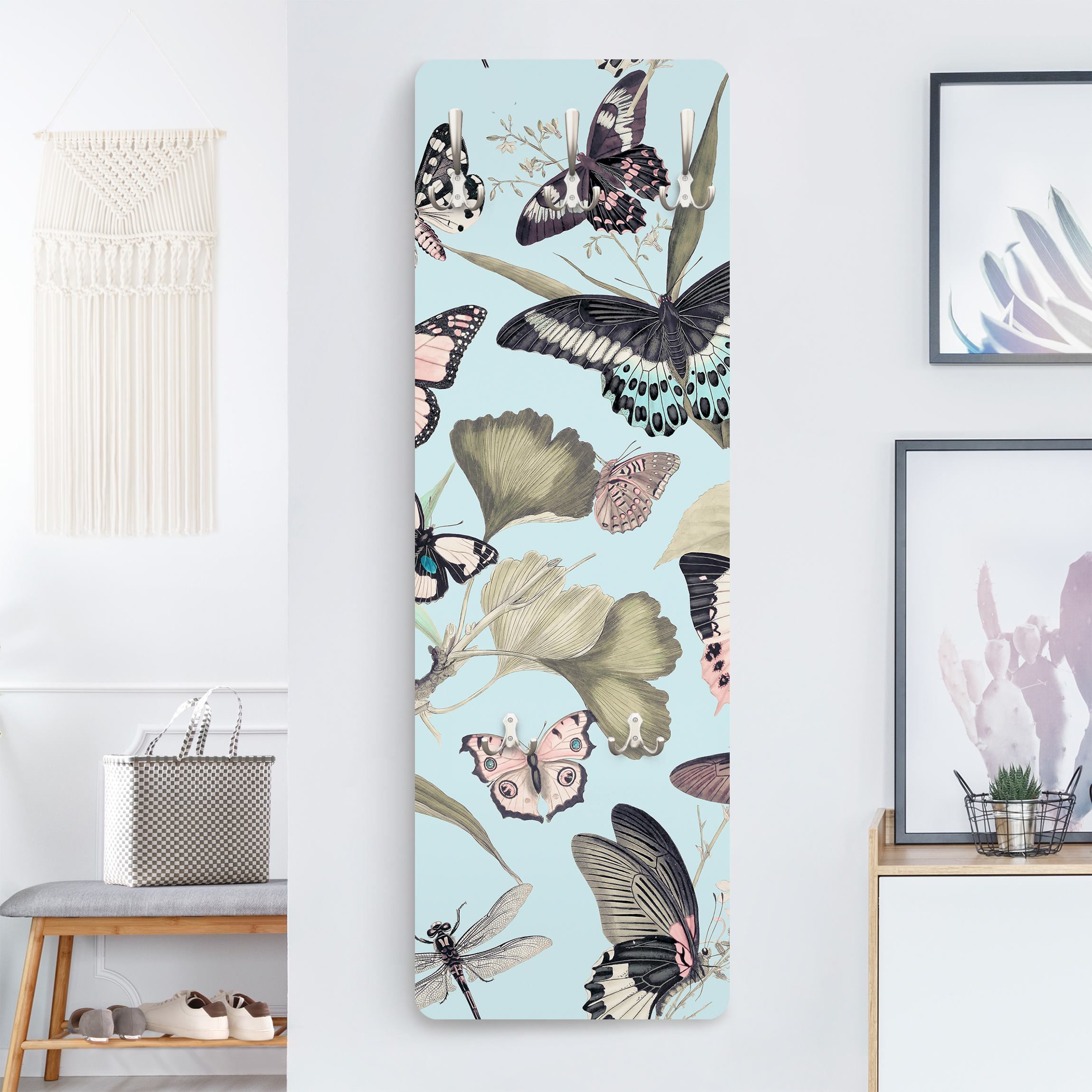 Wandgarderobe Vintage Collage - Schmetterlinge und Libellen