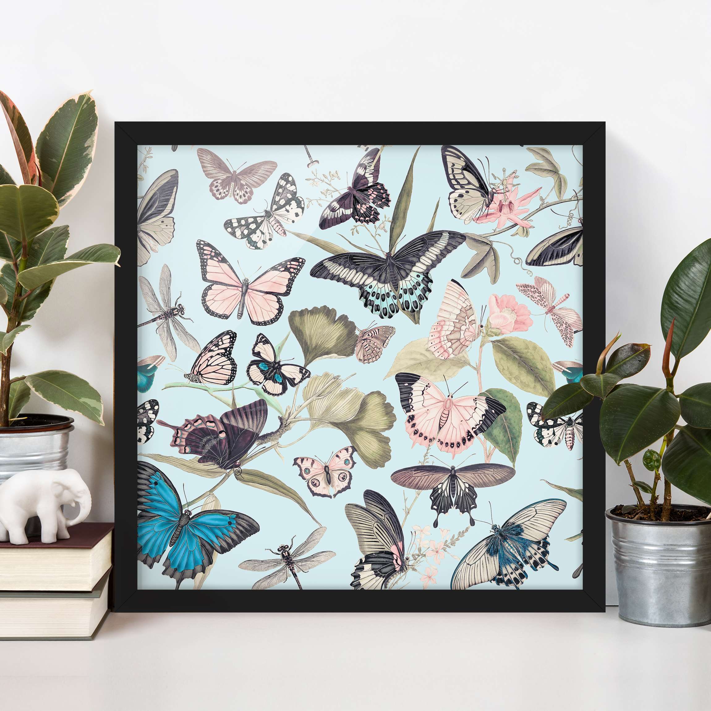 Bild mit Rahmen Vintage Collage - Schmetterlinge und Libellen