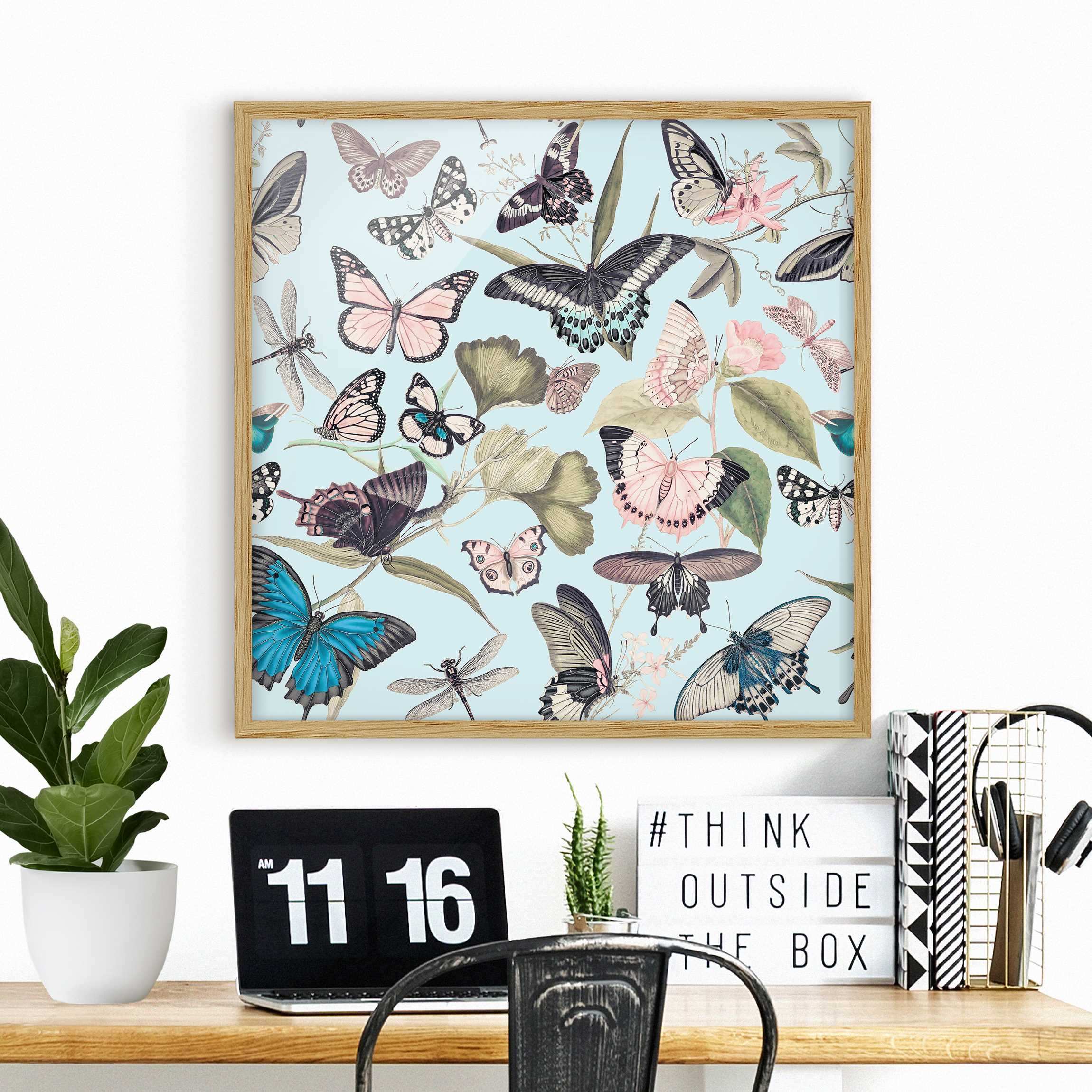 Bild mit Rahmen Vintage Collage - Schmetterlinge und Libellen