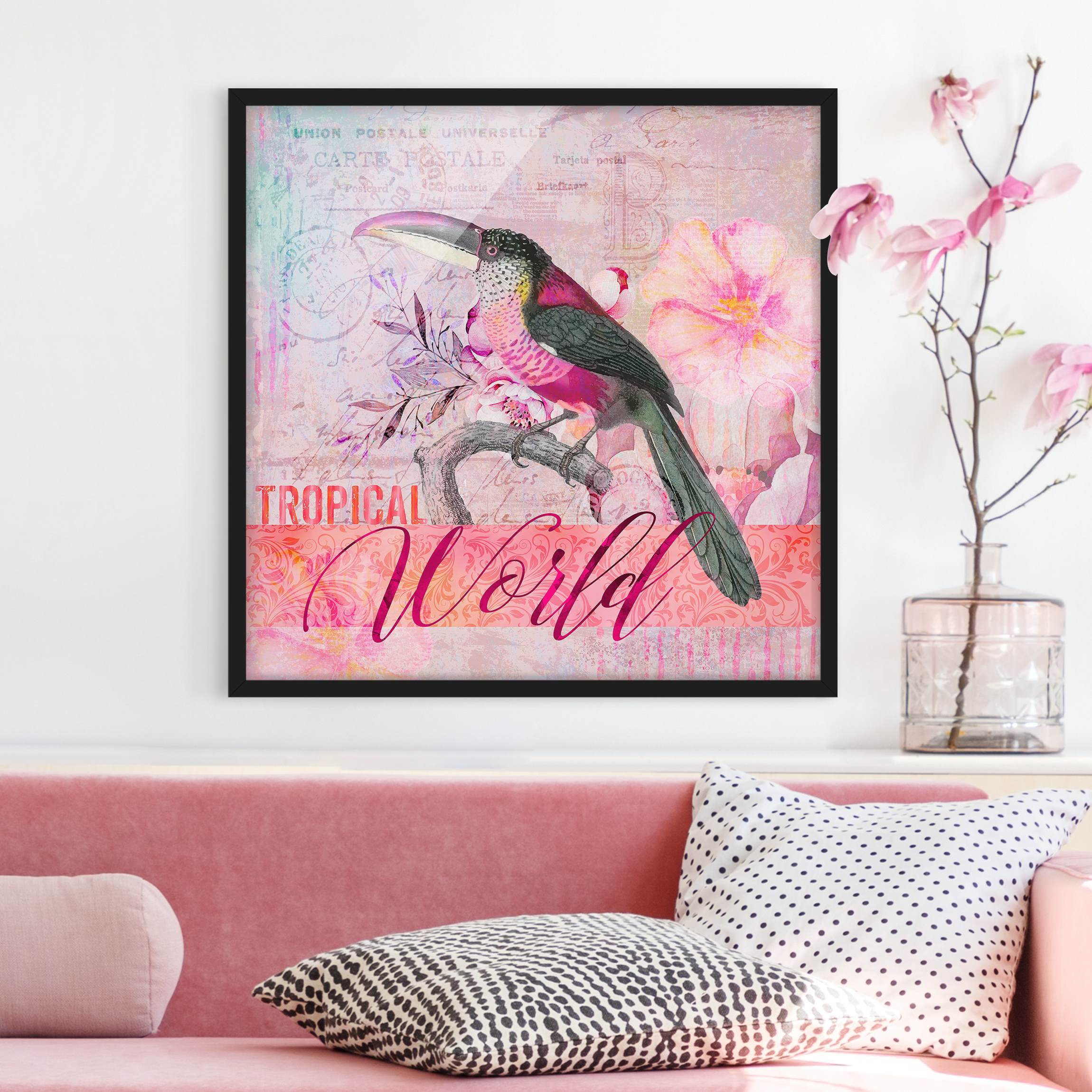 Bild mit Rahmen Vintage Collage - Tropical World Tukan