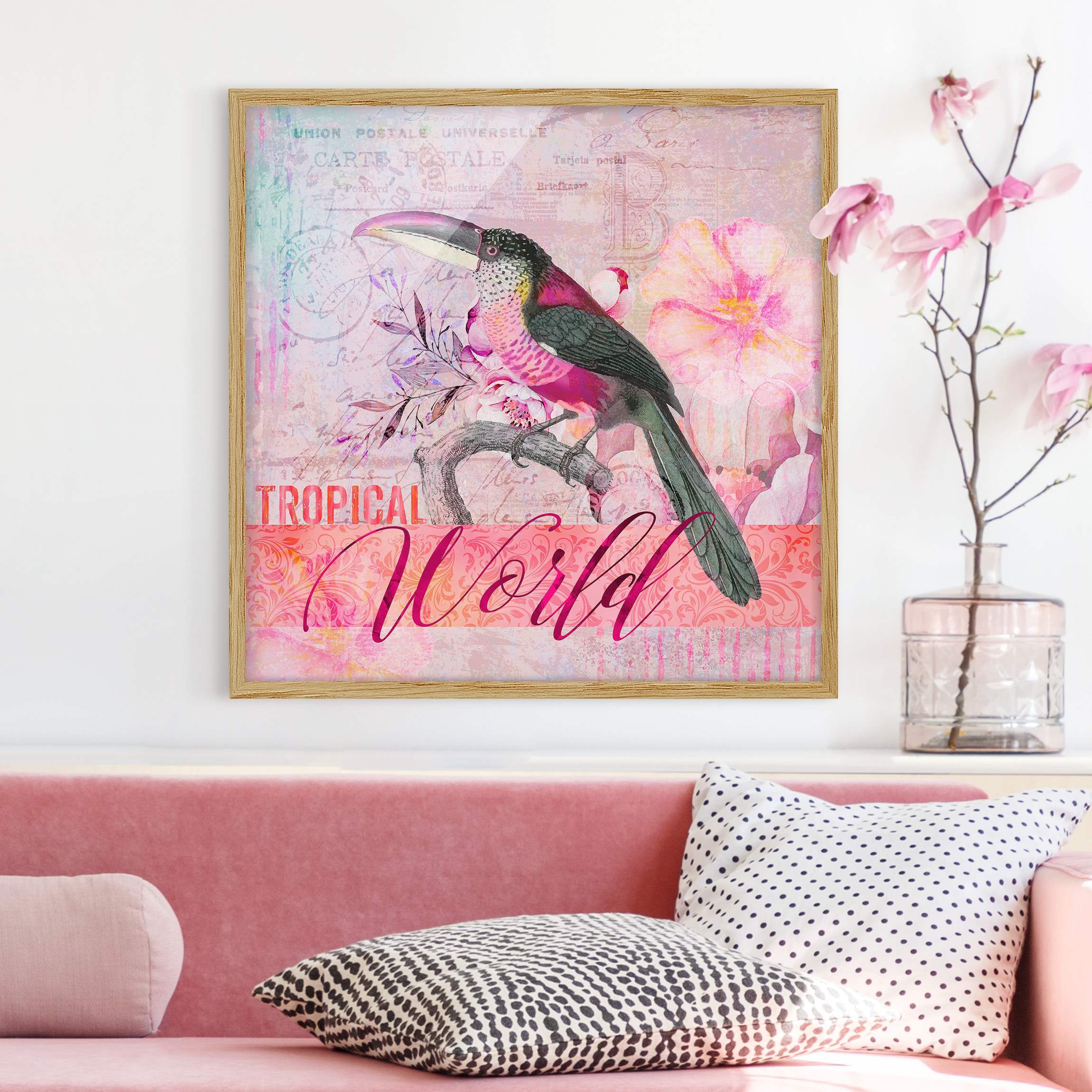 Bild mit Rahmen Vintage Collage - Tropical World Tukan
