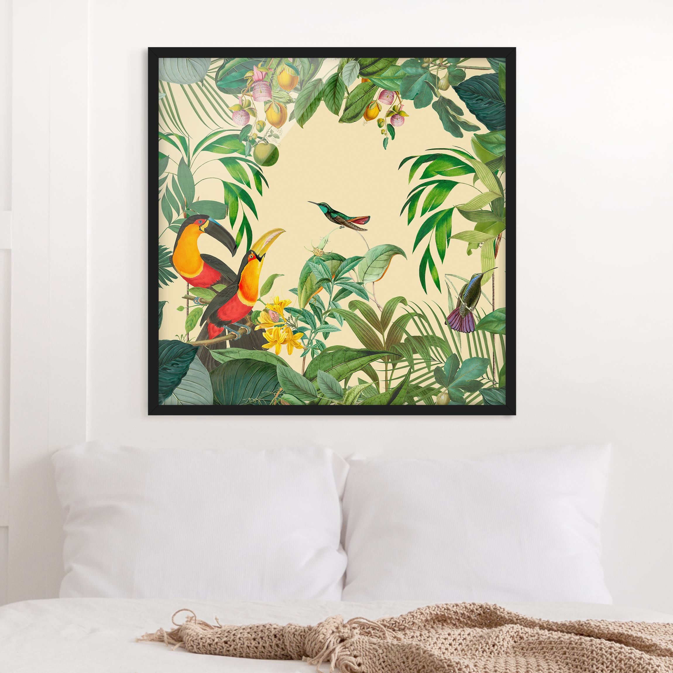 Bild mit Rahmen Vintage Collage - Vögel im Dschungel