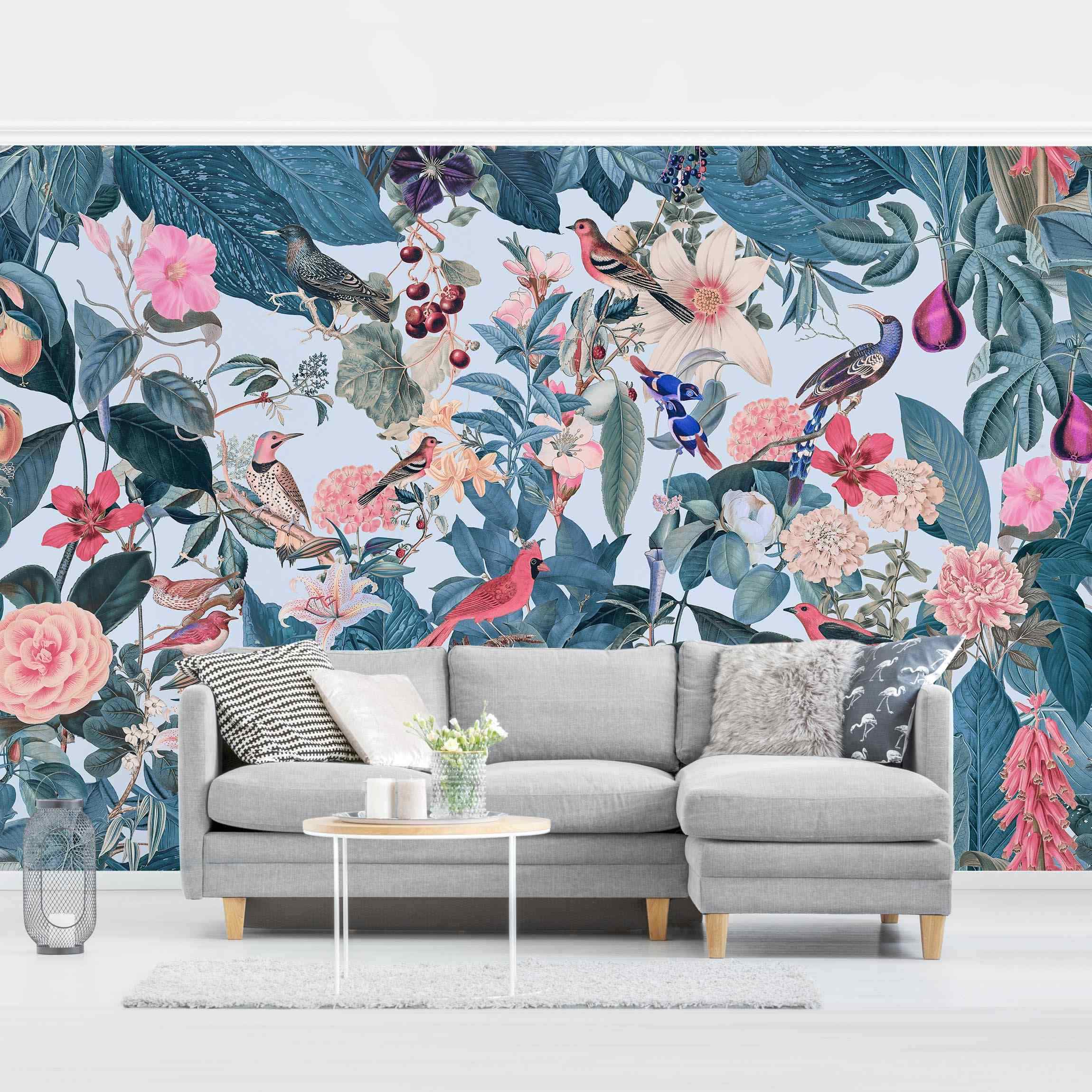 Fototapete Vintage Collage - Vogelgarten