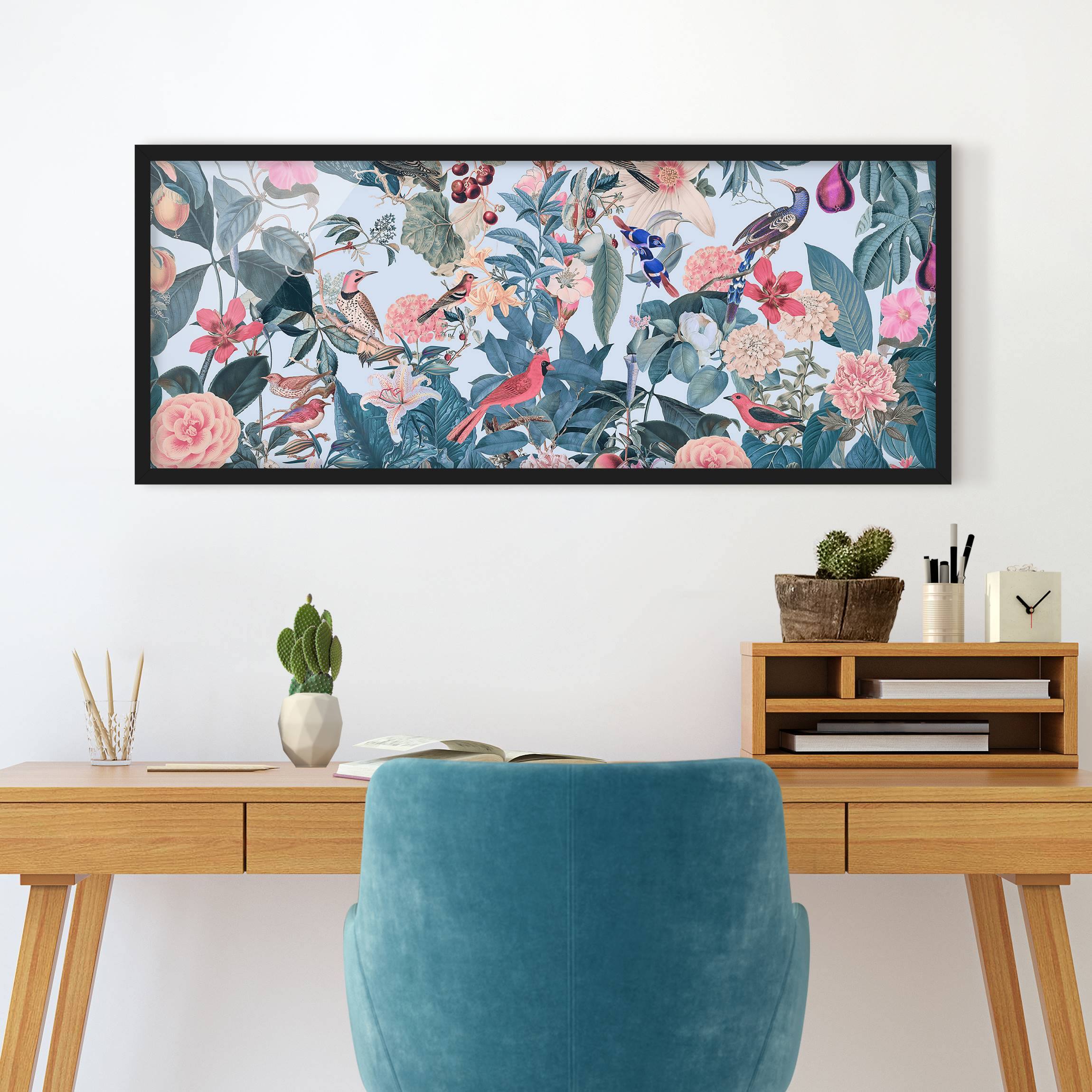 Bild mit Rahmen Vintage Collage - Vogelgarten