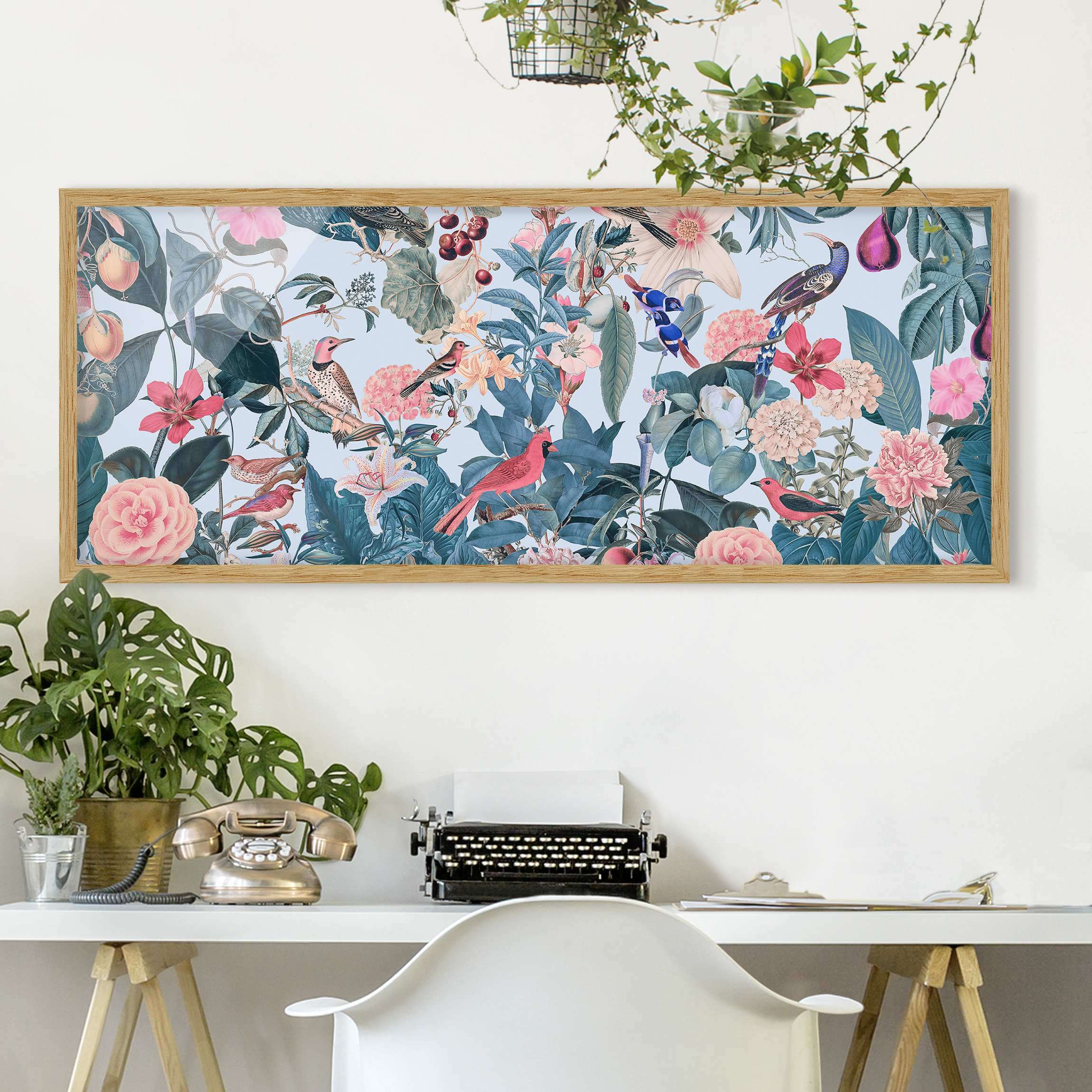 Bild mit Rahmen Vintage Collage - Vogelgarten