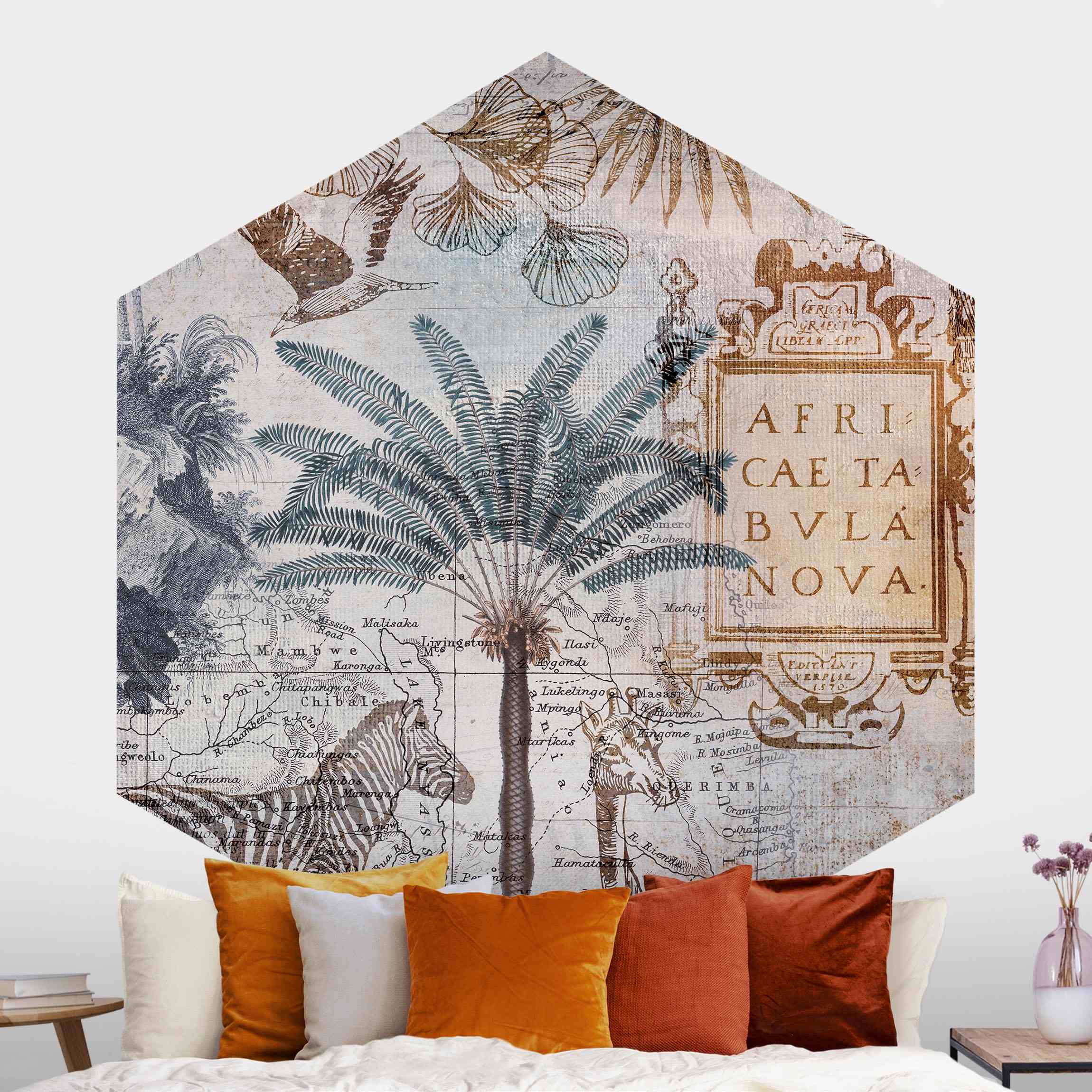 Hexagon Fototapete Vintage Collage Landkarte Afrika