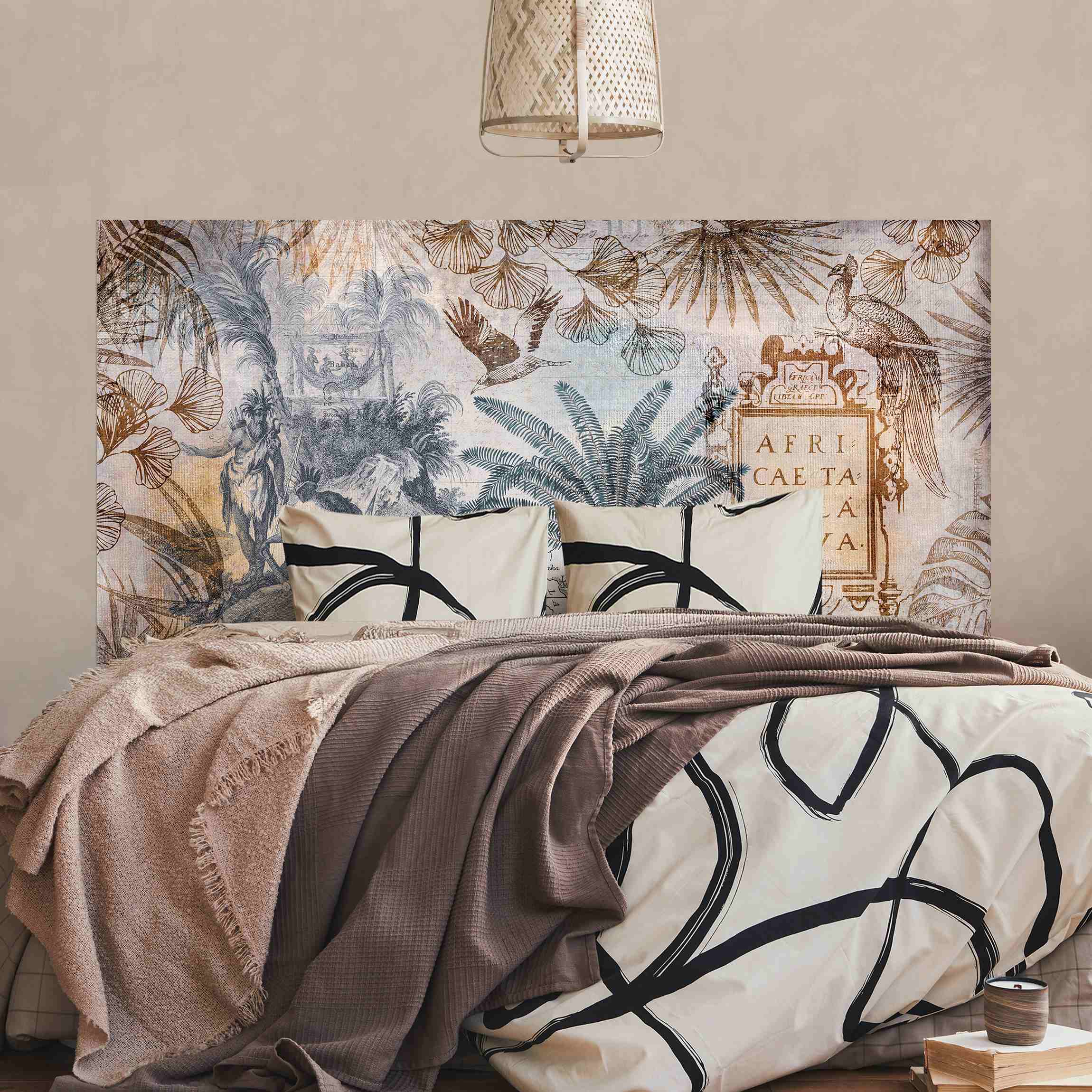 Kopfteil Bett Vintage Collage Landkarte Afrika