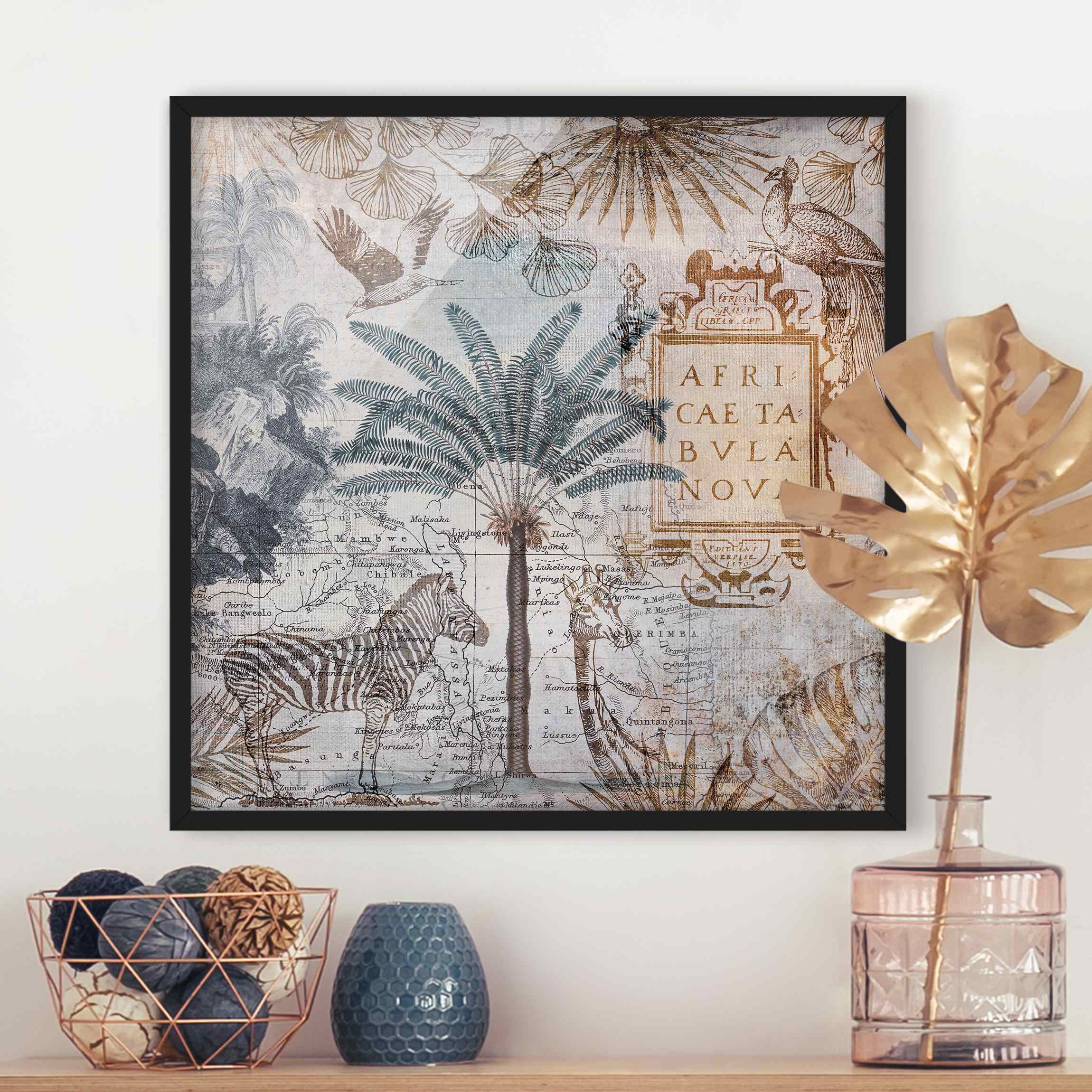 Bild mit Rahmen Vintage Collage Landkarte Afrika