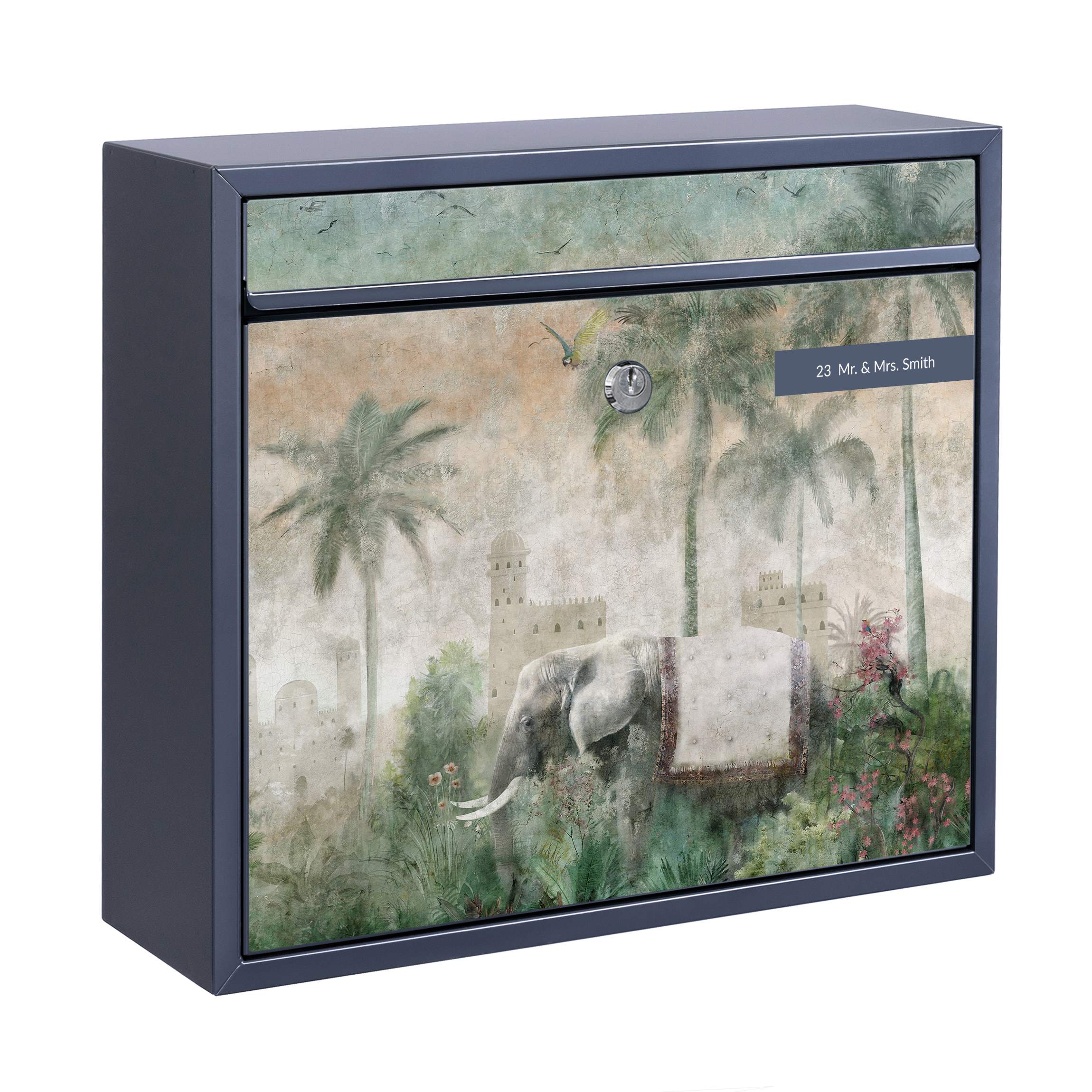 Briefkasten mit eigenem Text Vintage Dschungel Szene mit Elefant