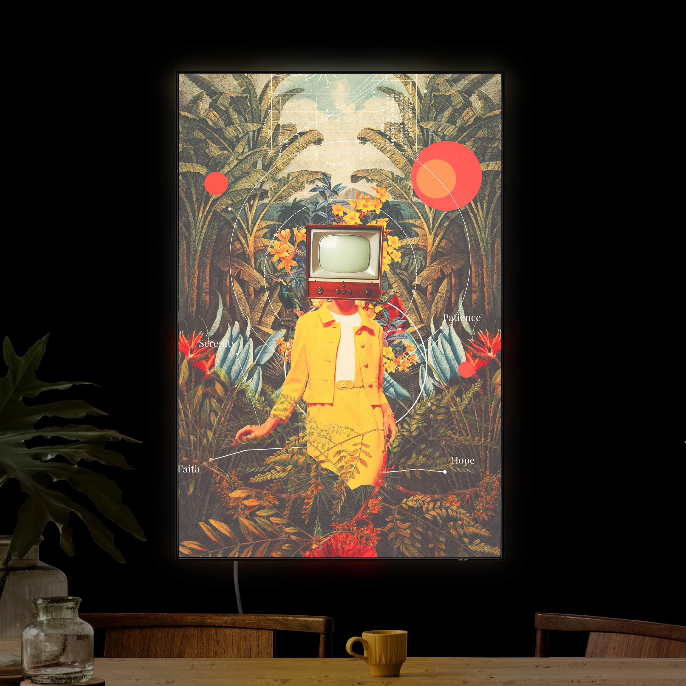 LED-Wechselbild Vintage Fernseher im Dschungel