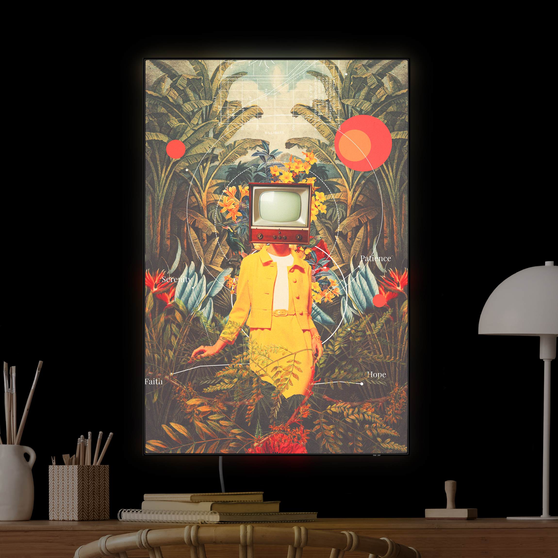 LED-Wechselbild Vintage Fernseher im Dschungel