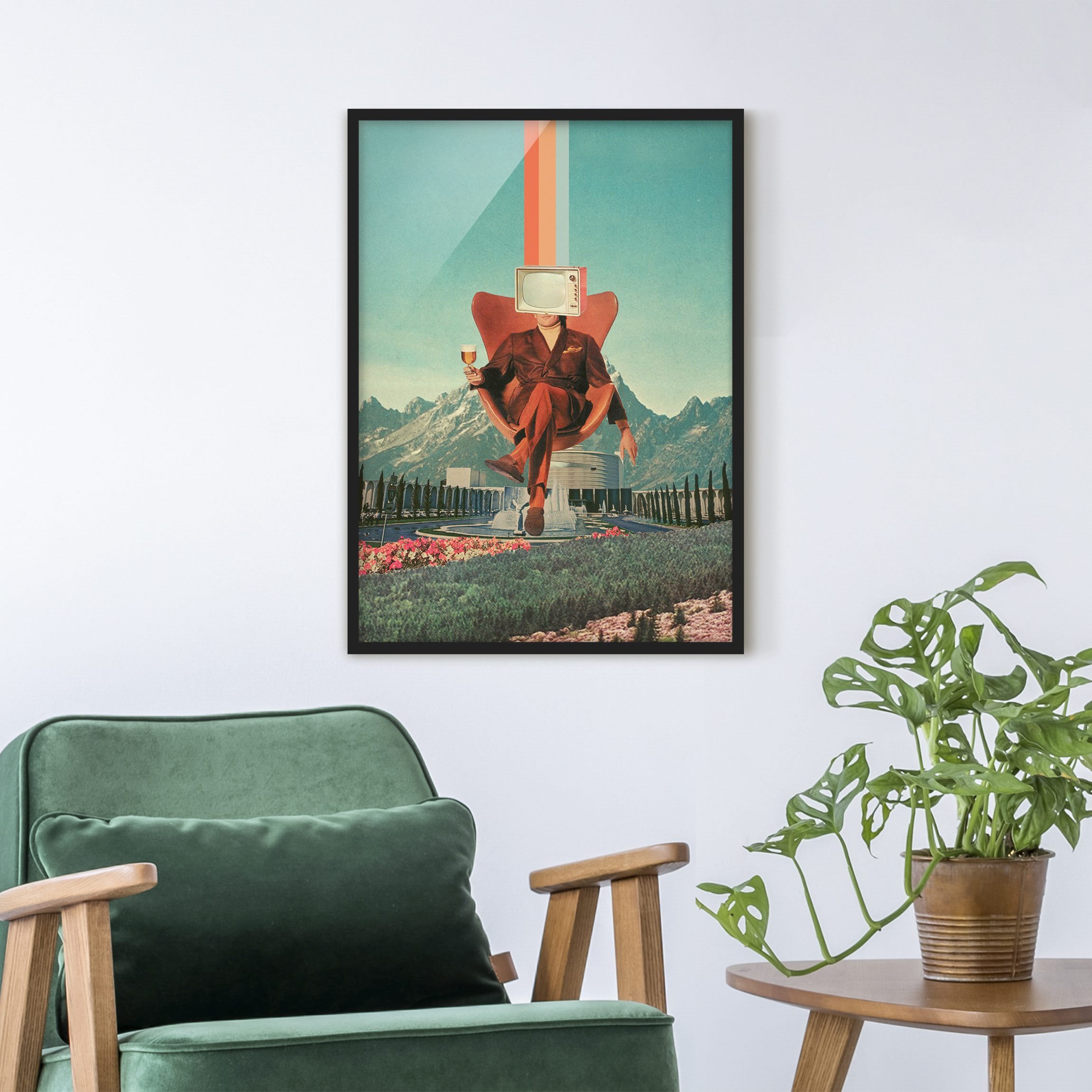 Bild mit Rahmen Vintage Fernseher mit Bierglas