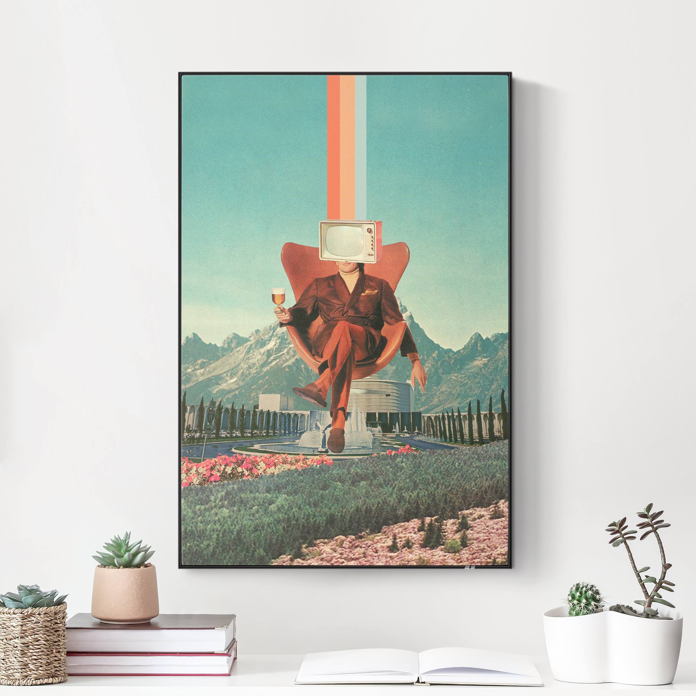 Akustik-Wechselbild Vintage Fernseher mit Bierglas