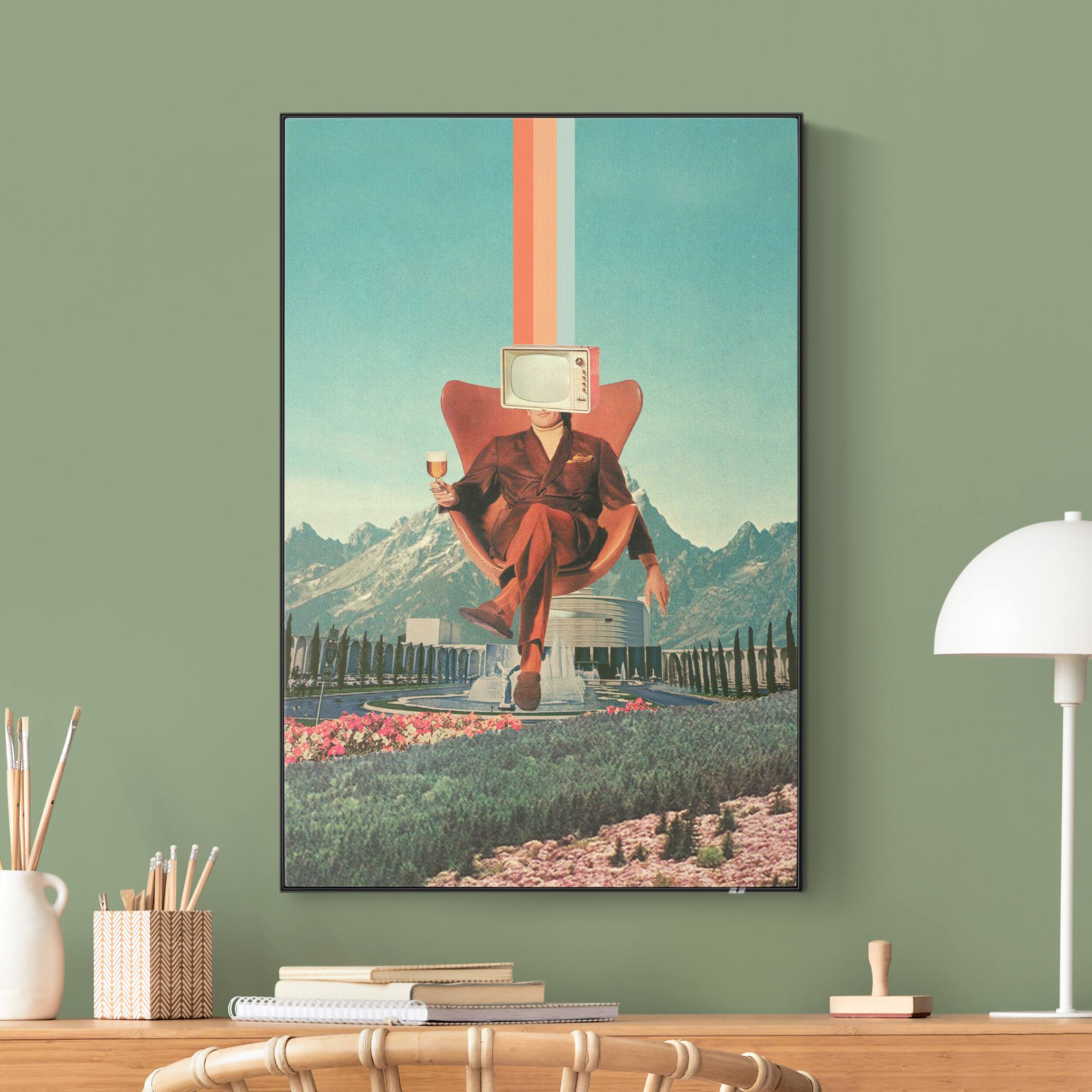 Akustik-Wechselbild Vintage Fernseher mit Bierglas