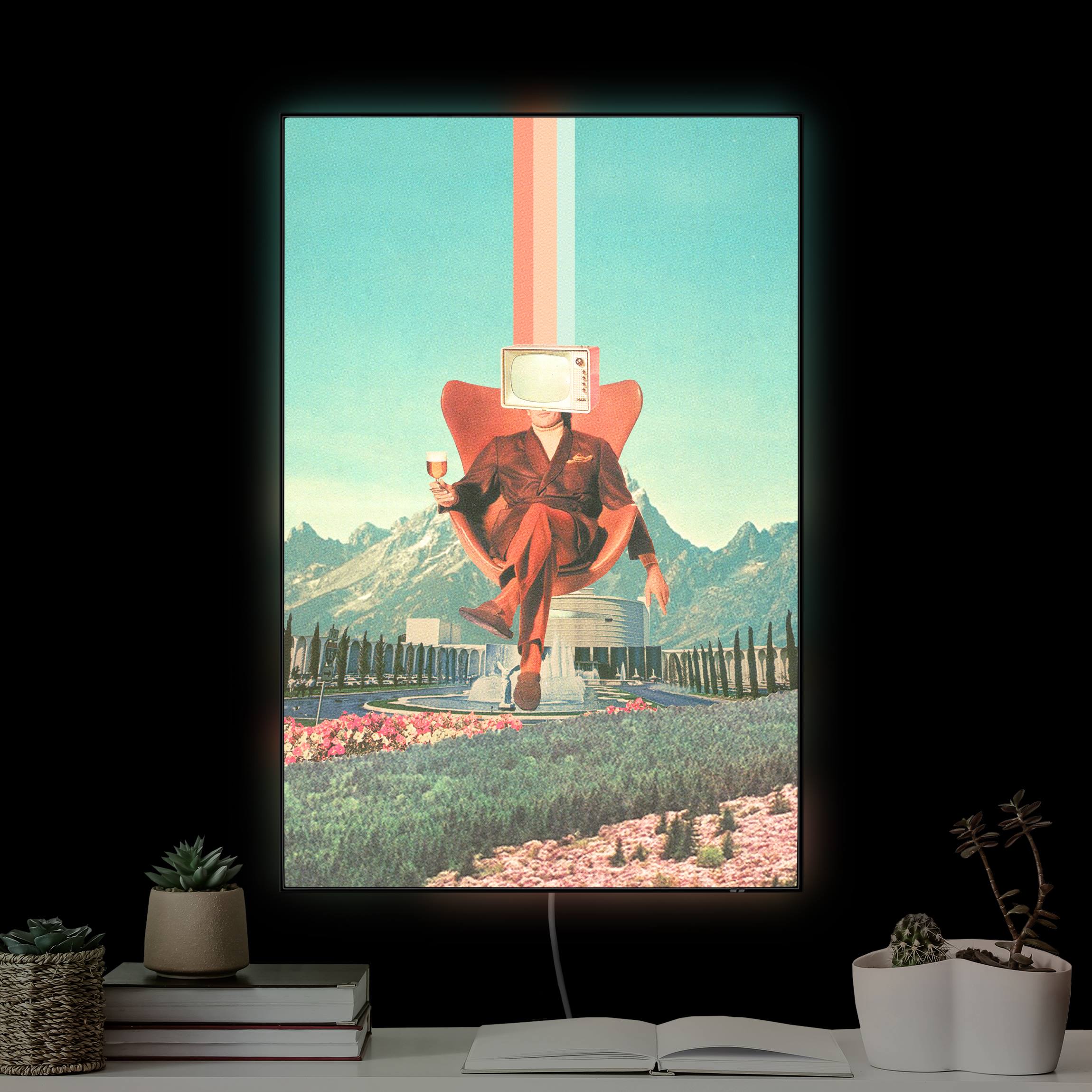 LED-Wechselbild Vintage Fernseher mit Bierglas