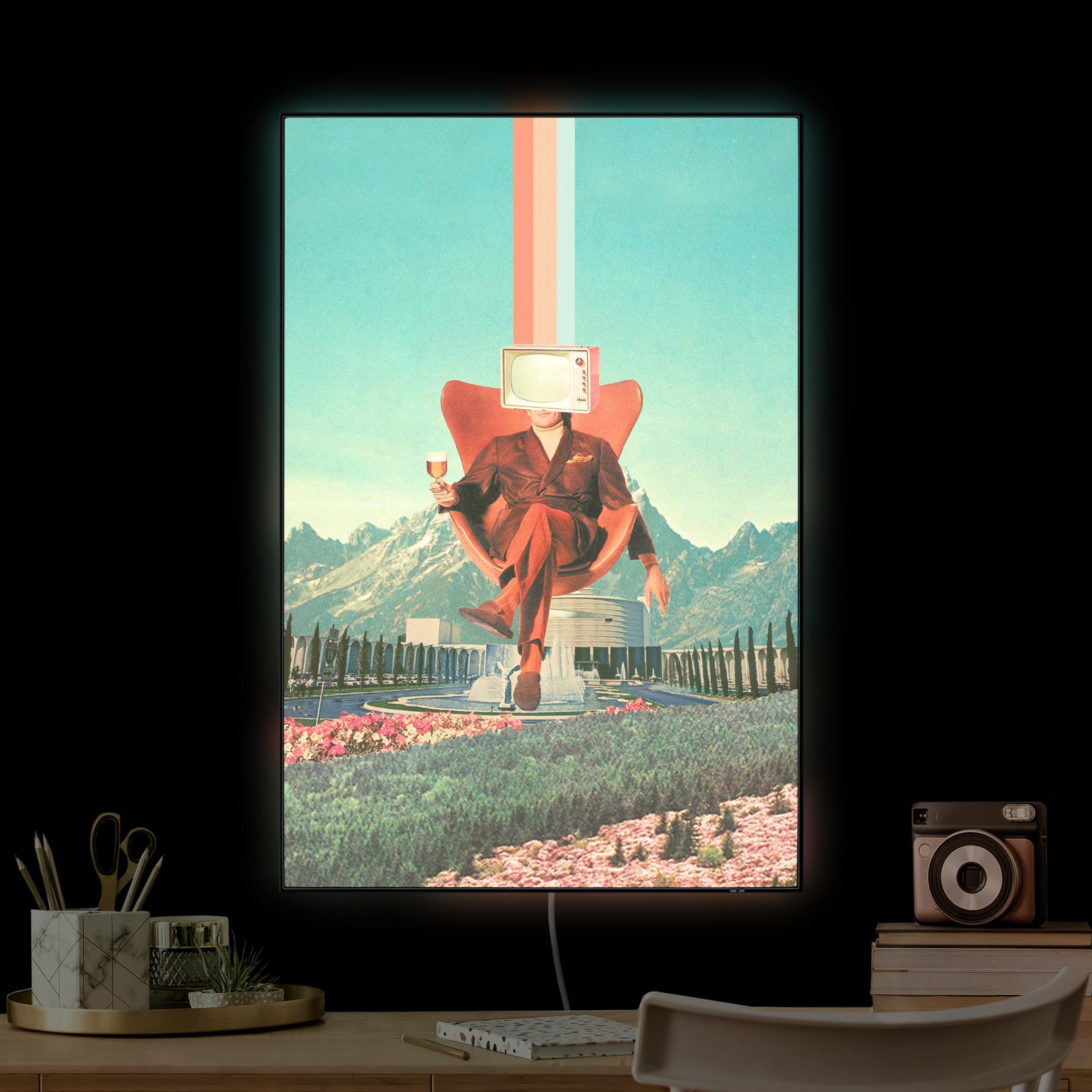 LED-Wechselbild Vintage Fernseher mit Bierglas