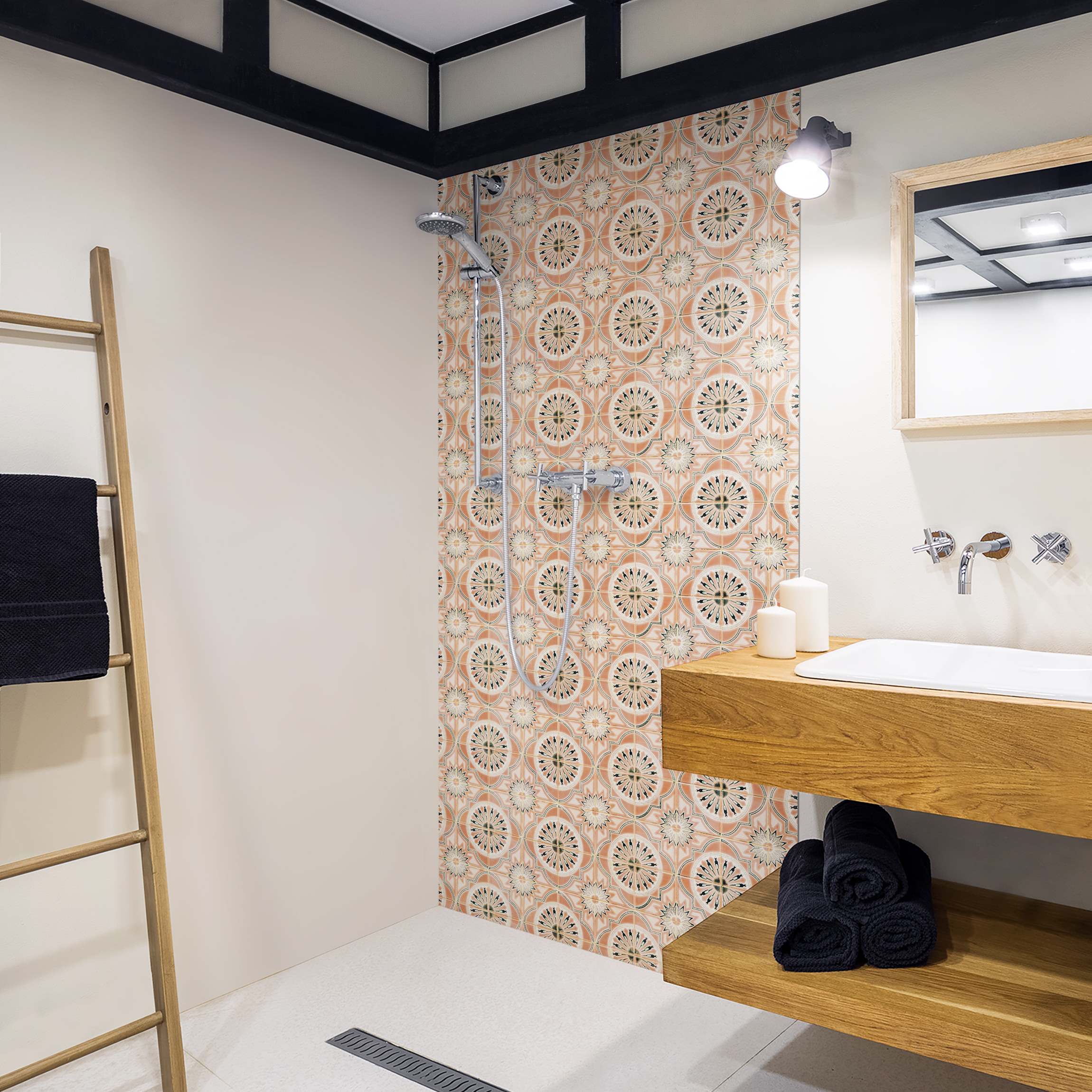 Duschrückwand Vintage Fliesen Apricot