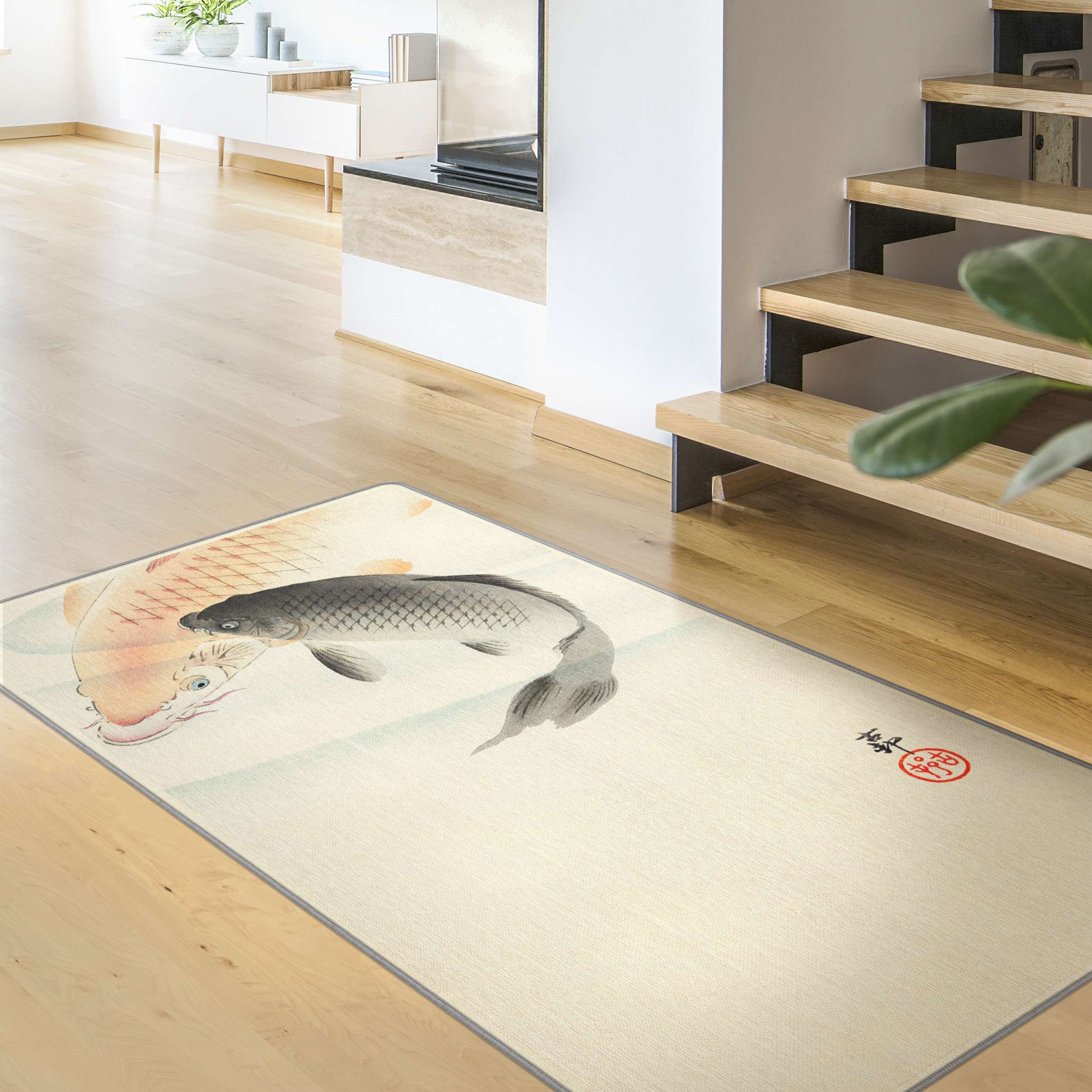 Teppich Vintage Illustration Asiatische Fische I