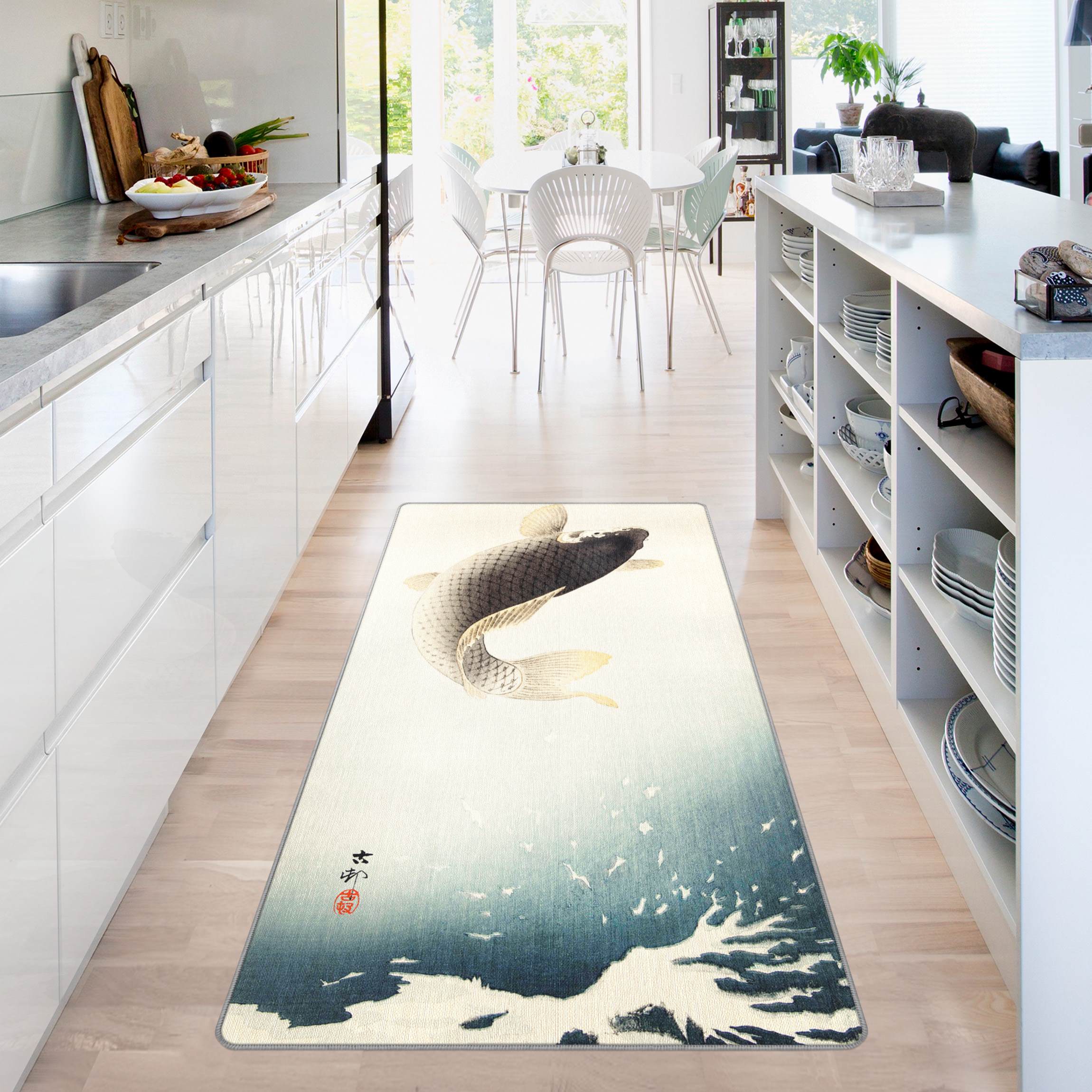 Teppich Vintage Illustration Asiatische Fische II