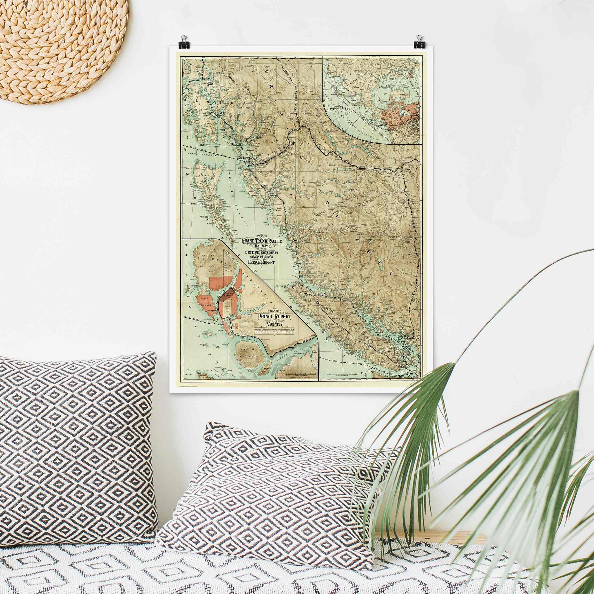 Poster Vintage Karte British Columbia