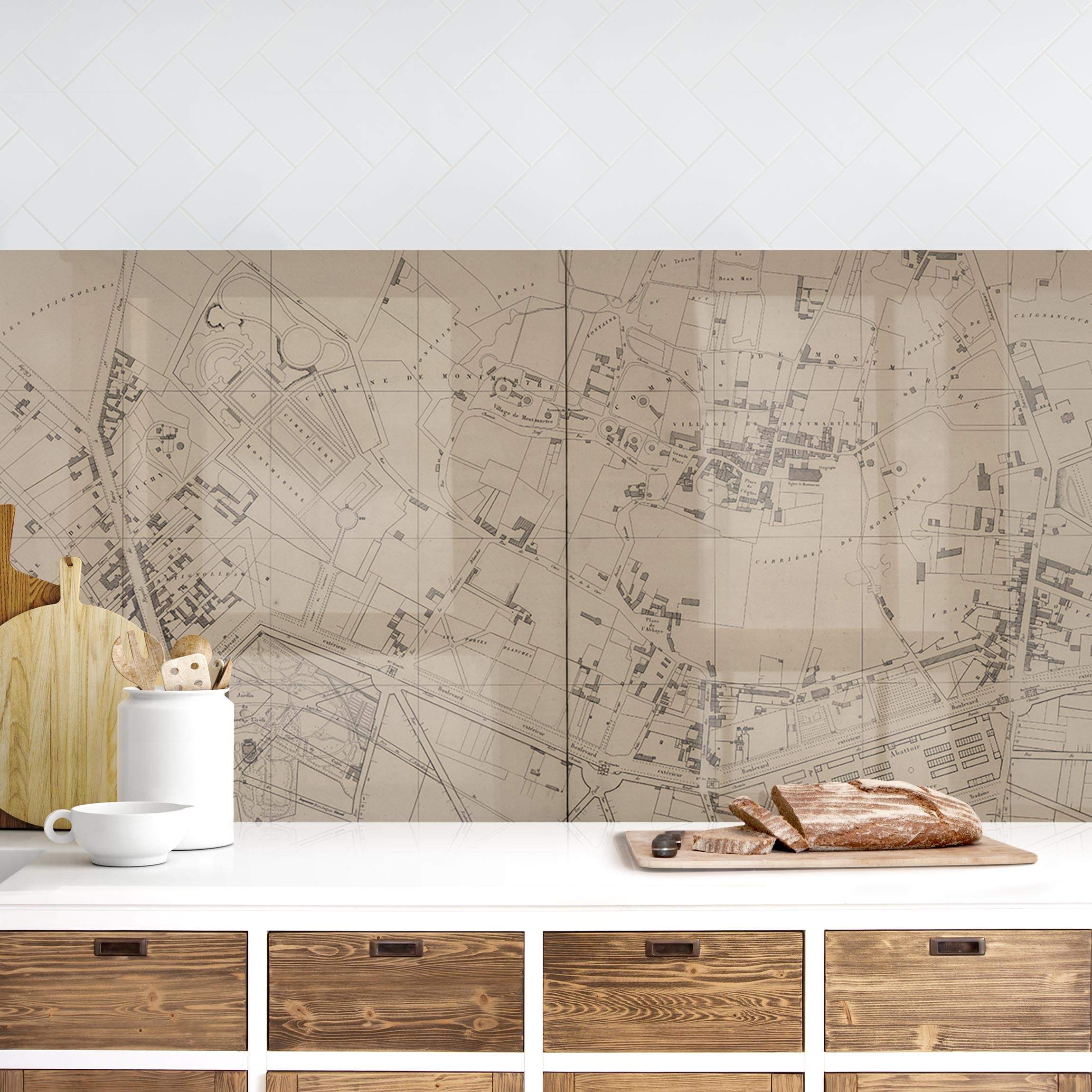 Küchenrückwand Vintage Karte Montmartre in Beige