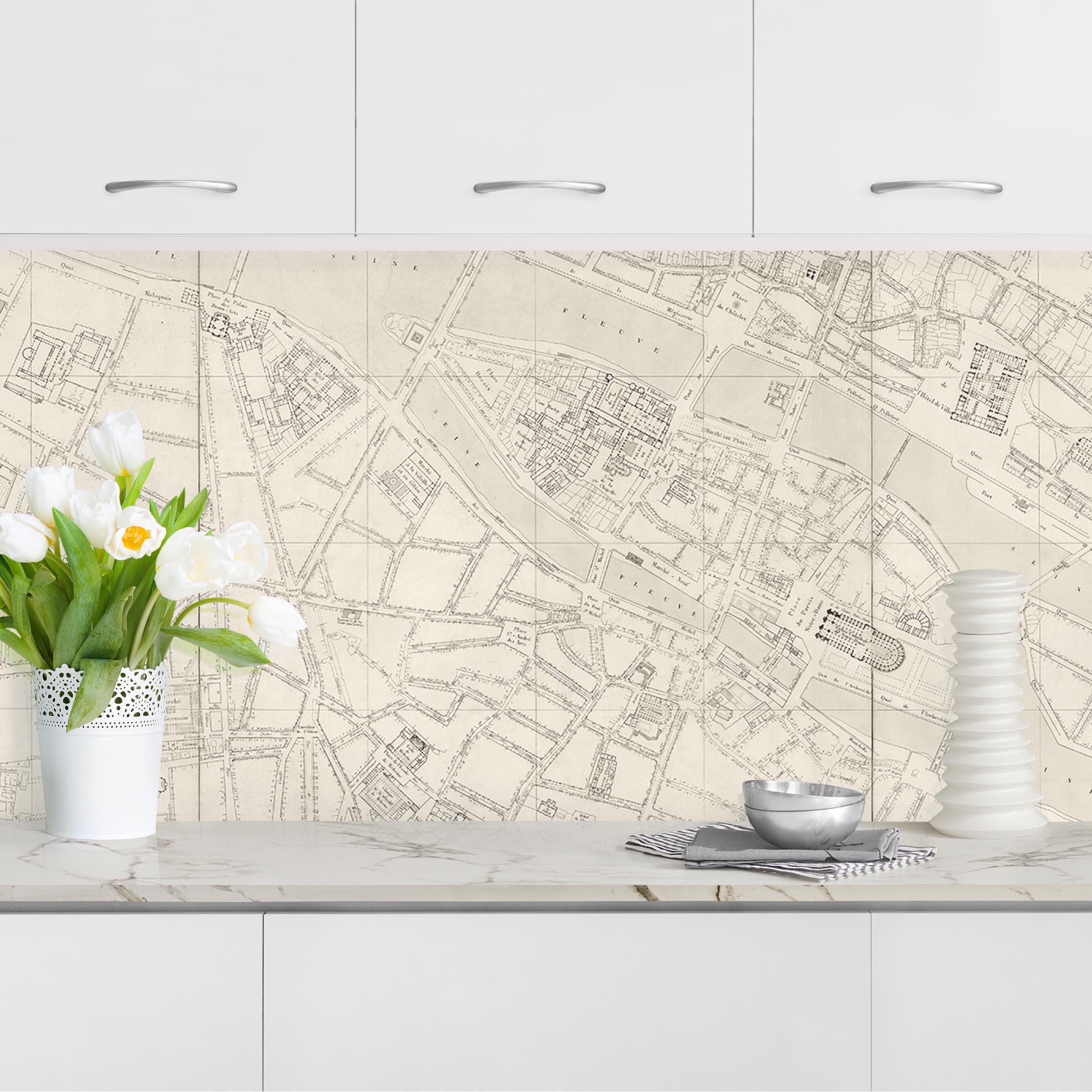 Küchenrückwand Vintage Karte Paris an der Seine in Creme