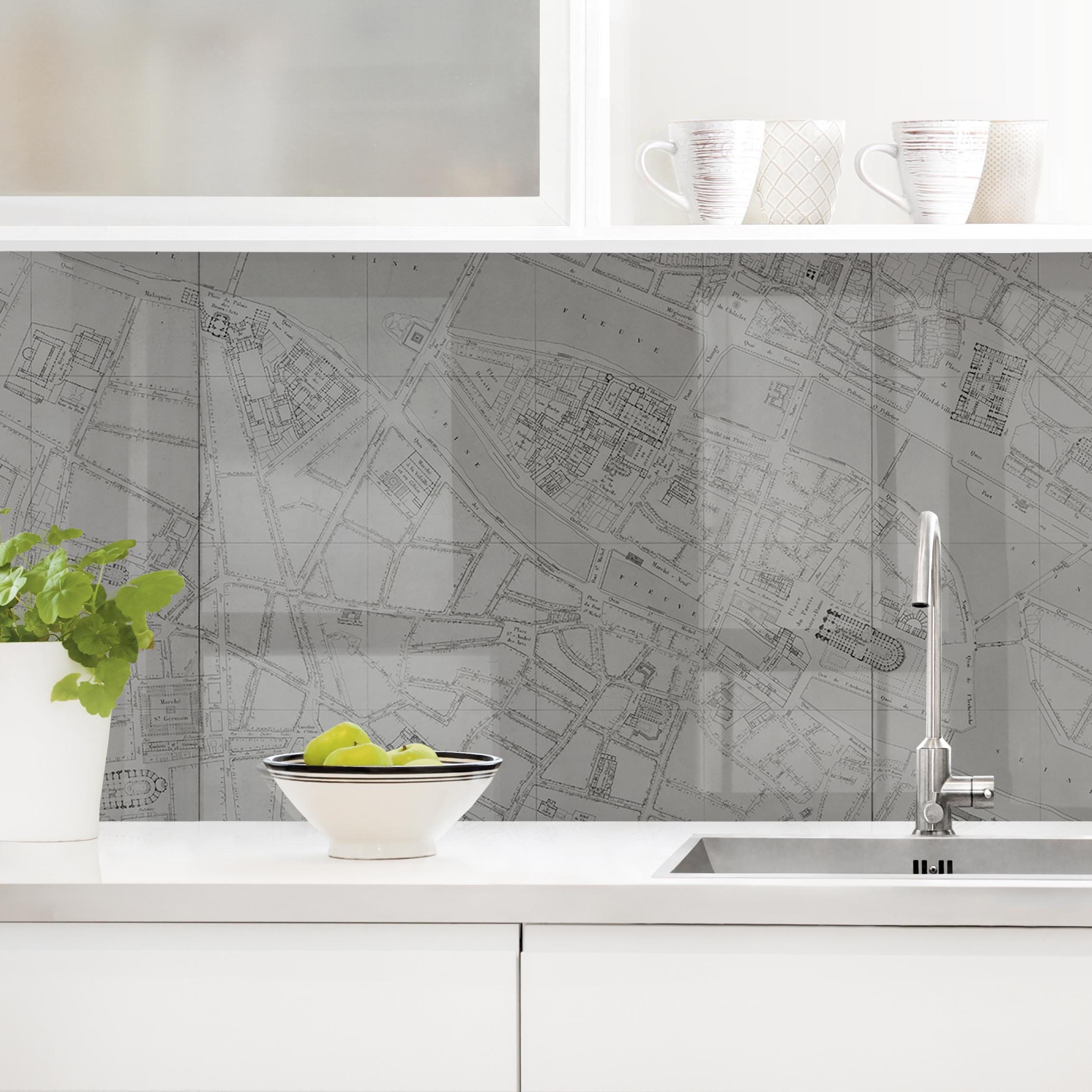 Küchenrückwand Vintage Karte Paris an der Seine in Grau
