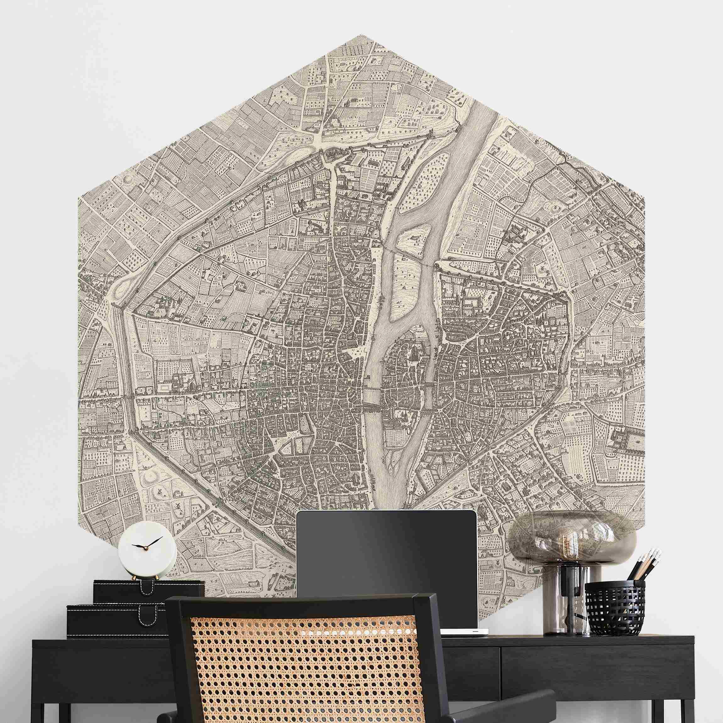 Hexagon Fototapete Vintage Karte Paris