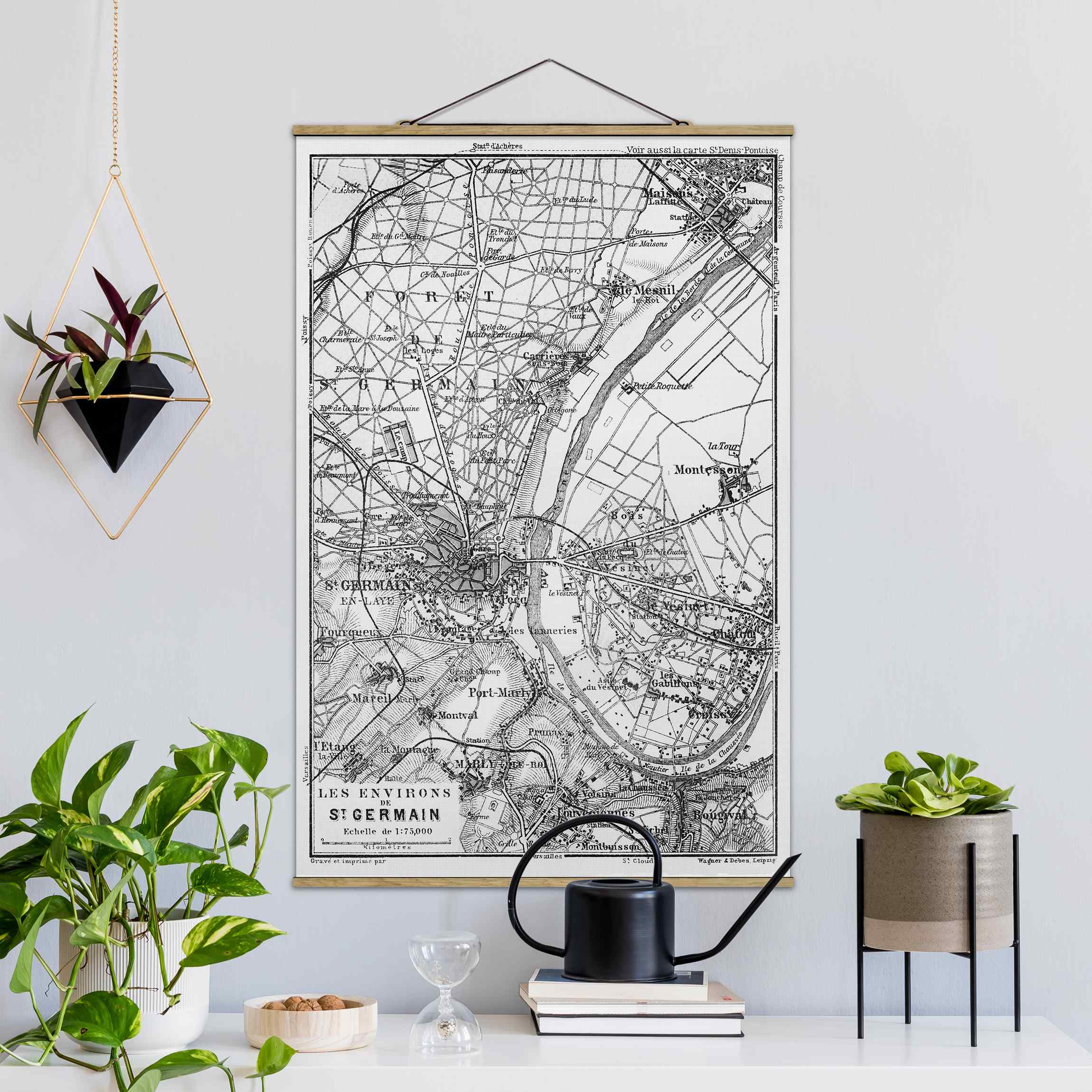 Stoffbild mit Posterleisten Vintage Karte St Germain Paris