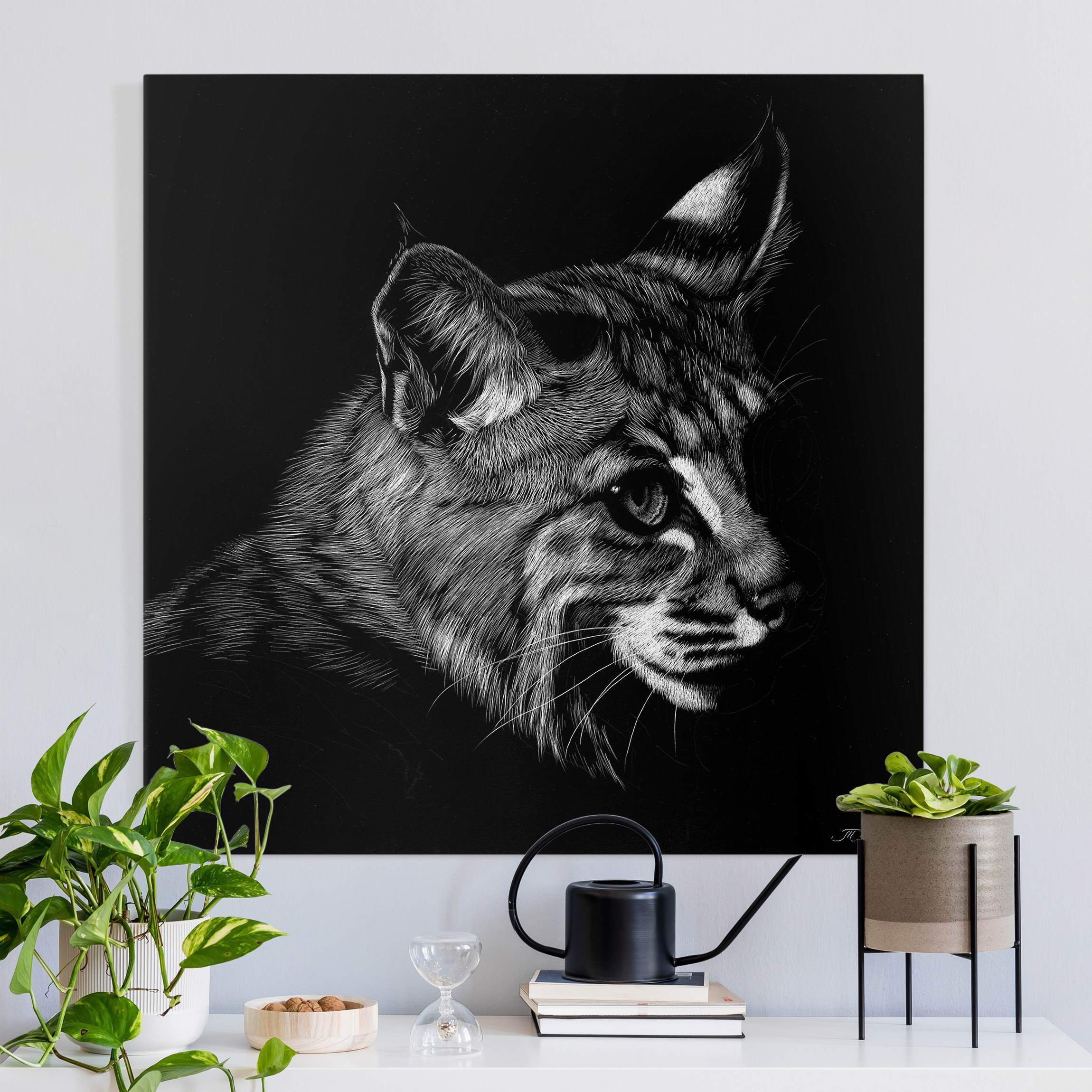 Leinwandbild Vintage Katze vor Schwarz