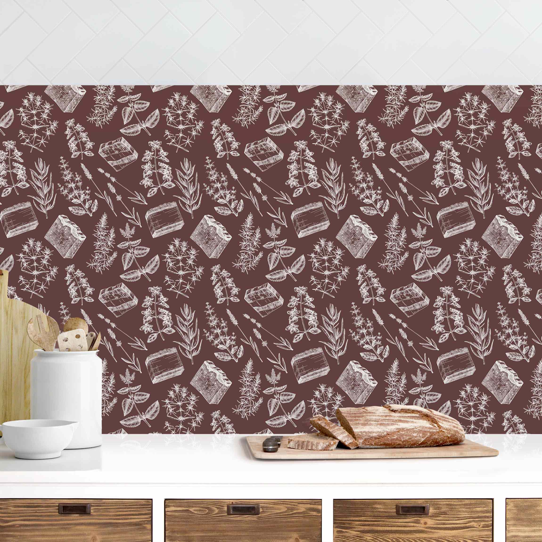 Küchenrückwand Vintage Kräuter Bordeaux