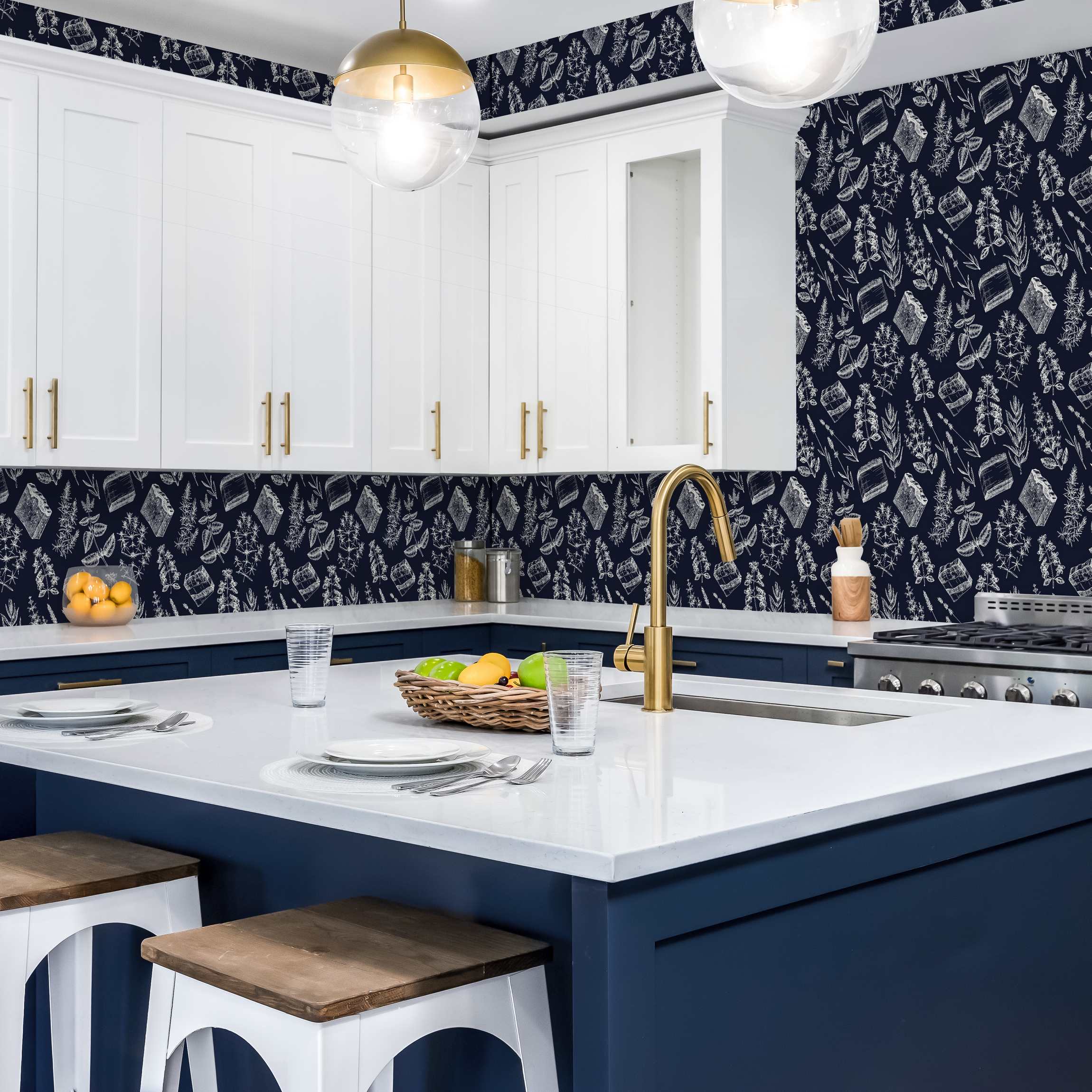 Fototapete Vintage Kräuter Dunkelblau