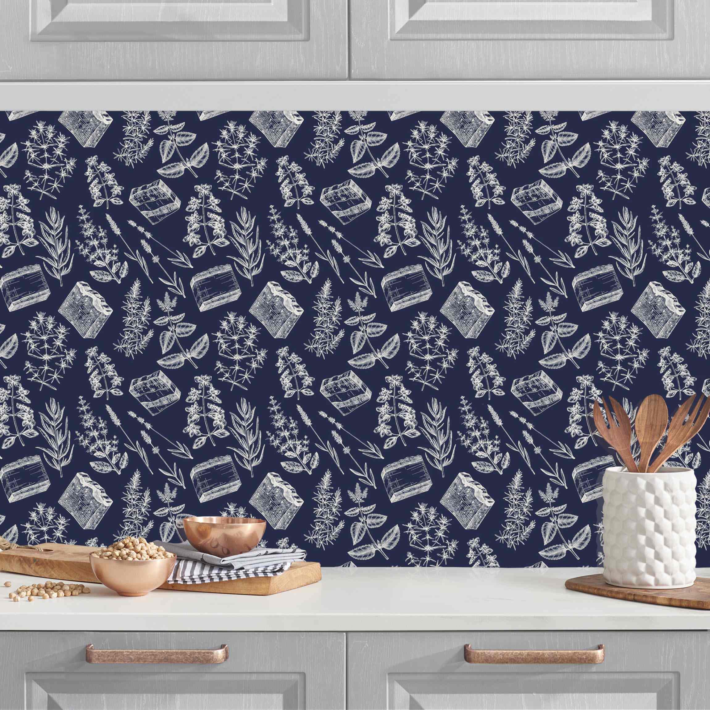 Küchenrückwand Vintage Kräuter Dunkelblau